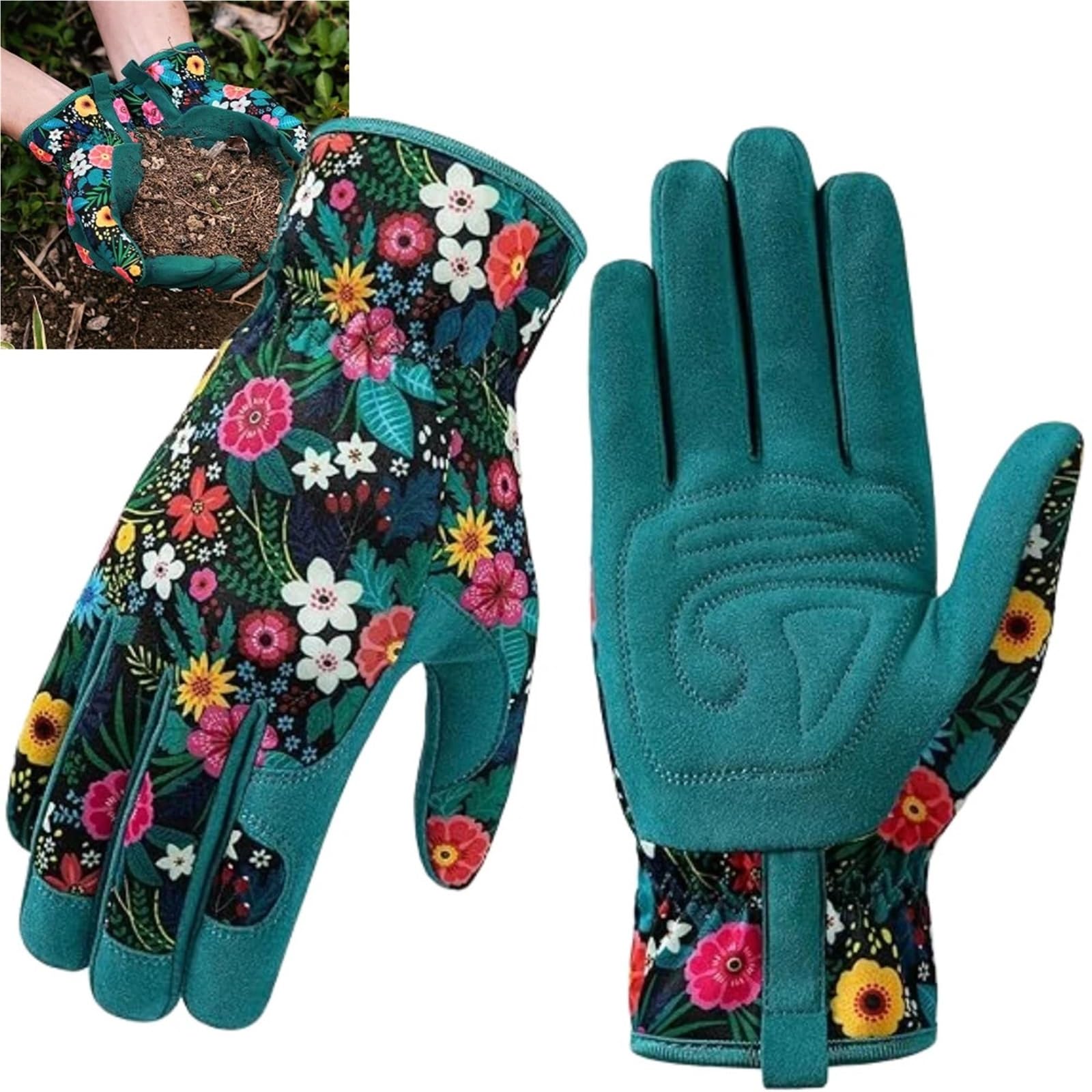 Guanti da giardinaggio donna giardino in pelle traspirante con impugnatura lavoro resistenti alla perforazione e antispina Per il giardinaggio(Blue)