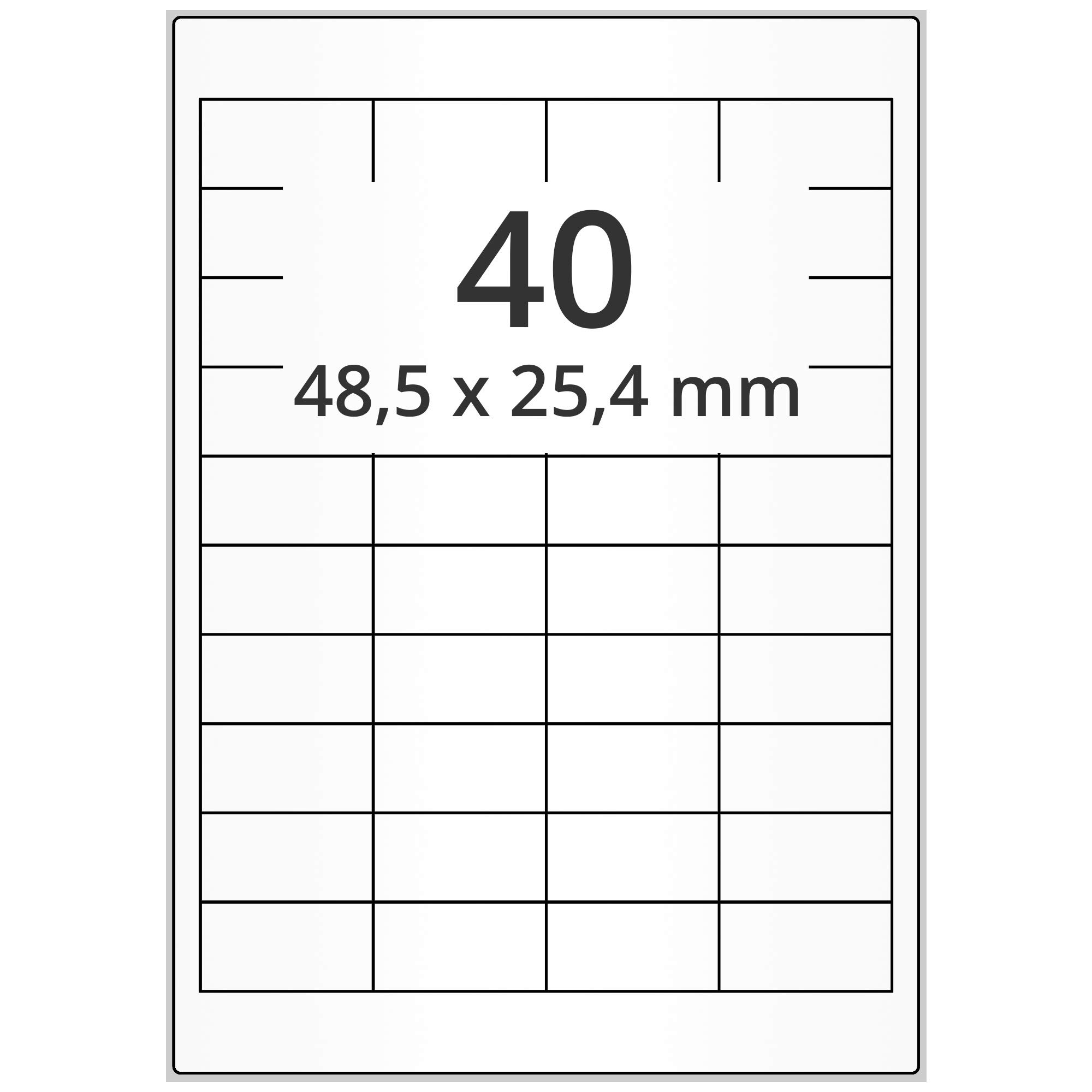 Labelident Wetterfeste Folienetiketten auf A4 Bogen, weiß - 48,5 x 25,4 mm - 4.000 Polyester Etiketten auf 100 Bogen, selbstklebende PET Aufkleber, matt