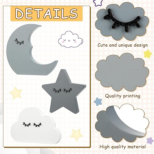 Miniatura 3 de 3 piezas de decoración celestial de luna y nube celestial para guardería, estantes de madera para guardería, decoración de madera nórdica bohemia