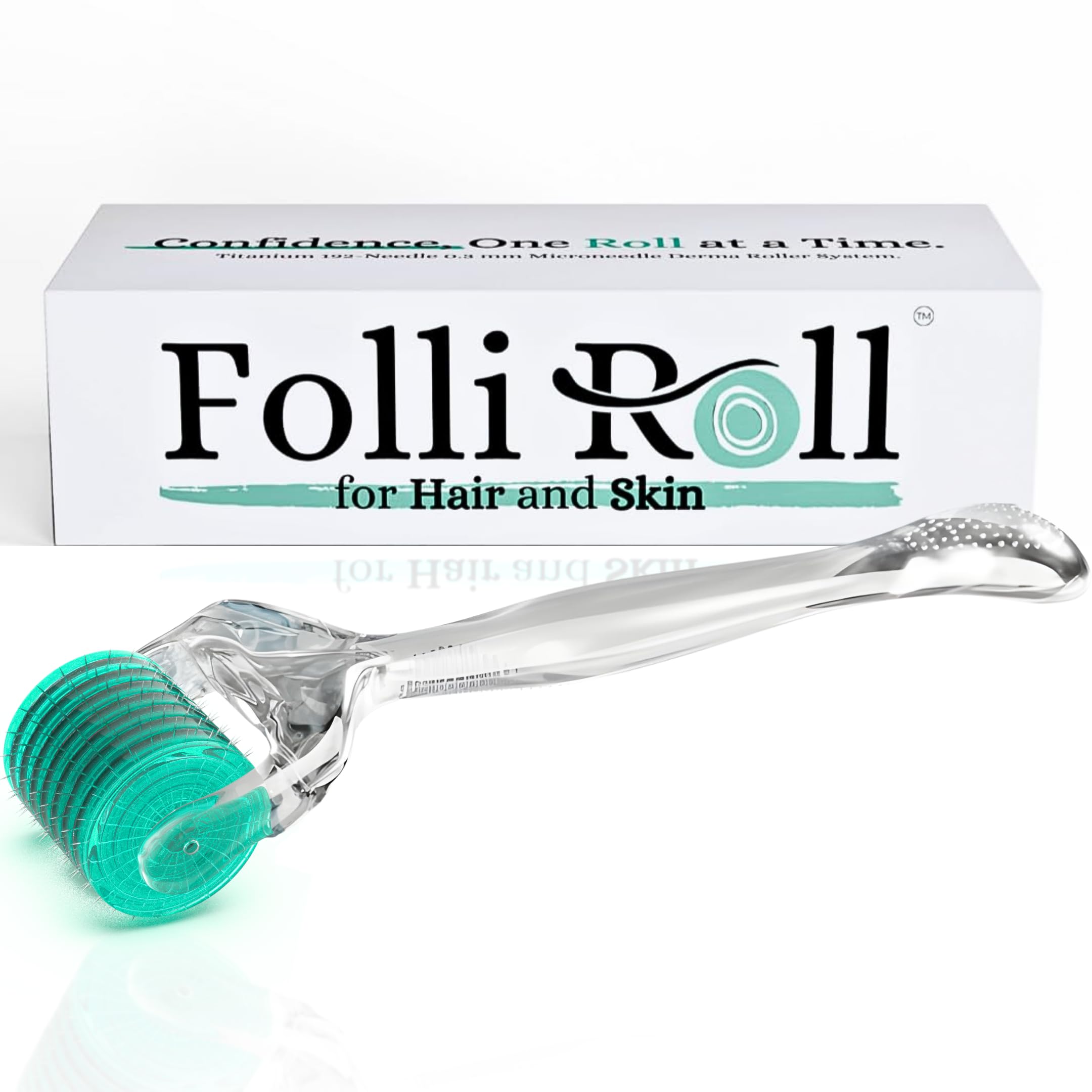 FolliRoll Derma Roller for Hair and Skin, 0.30mm Titanium Microneedles, for Hair Loss Acne Scars, and Dark Spots