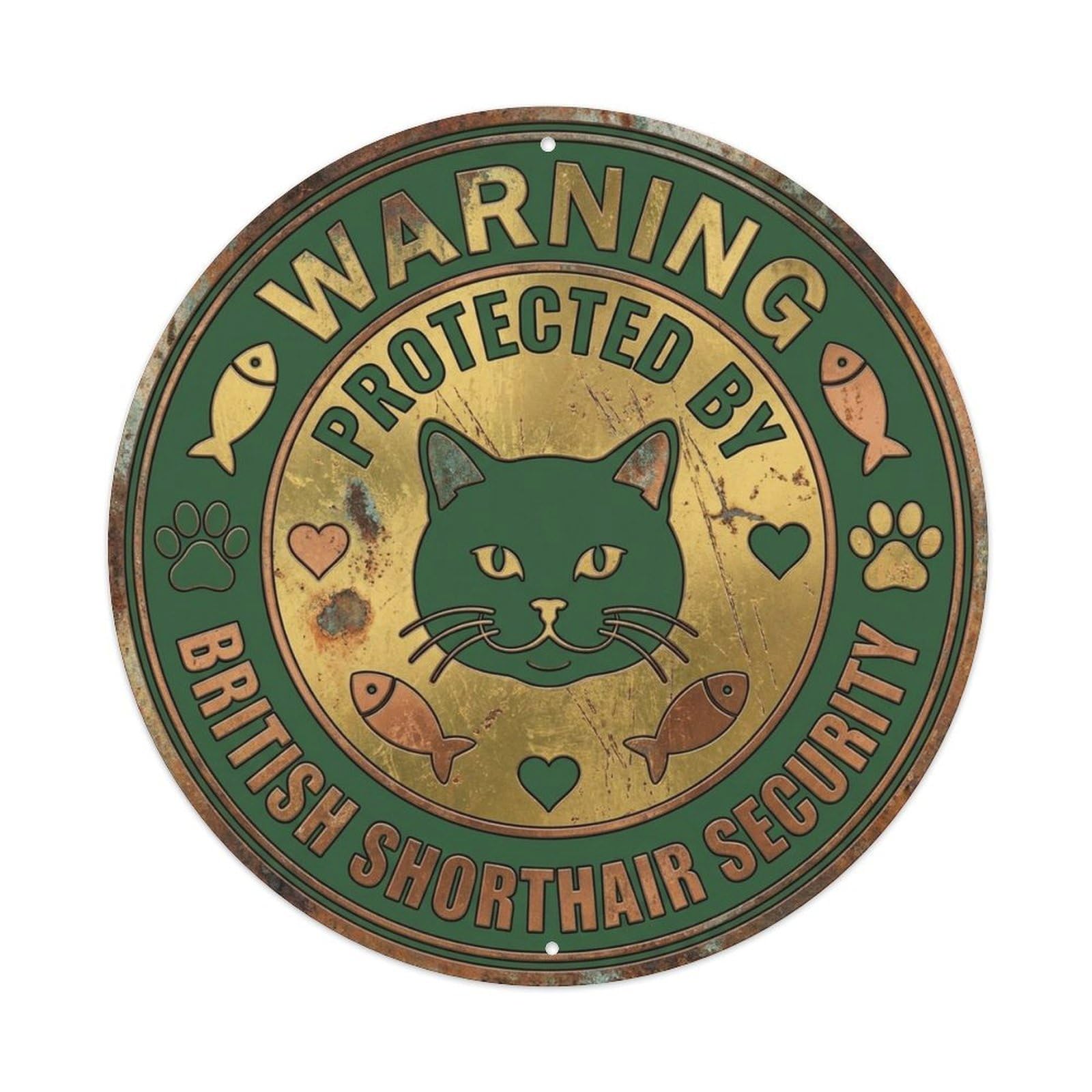 British Shorthair Security Warning Vintage Orange Metal Tin Sign