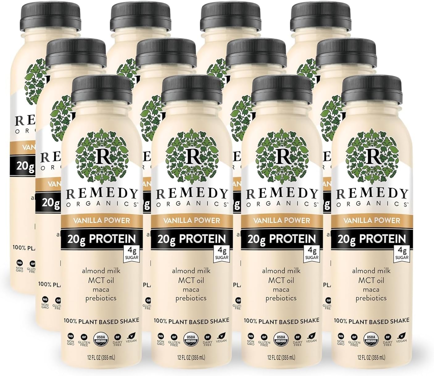 Remedy Organics Vanilla Dream Power 12-Pack | Plant Based MCT Oil Protein Shakes, Ready to Drink | USDA Organic, Vegan, Gluten Free, Dairy Free, Soy Free |12 Vanilla Dream Bottles