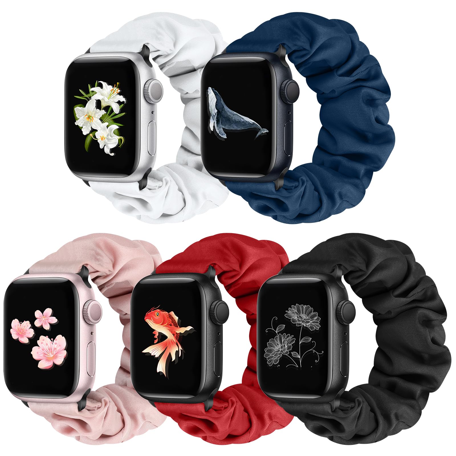 Beatlone Scrunchie Solo Loop Watch Bands Compatible for Apple Watch Band 38mm 40mm 41mm 42mm 44mm 45mm 46mm 49mm Soft Stretchy Women Elastic Strap for