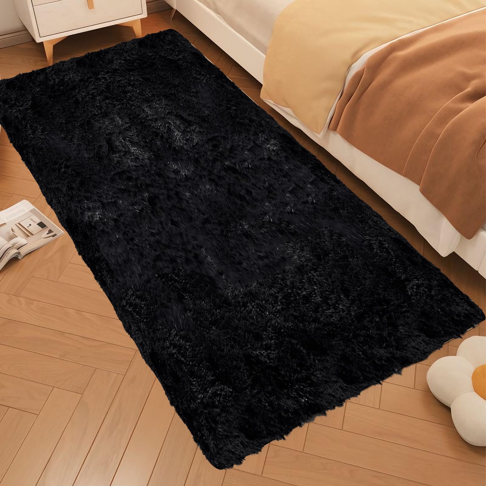 Tapis poil long anti-chute et antidérapant super doux blanc