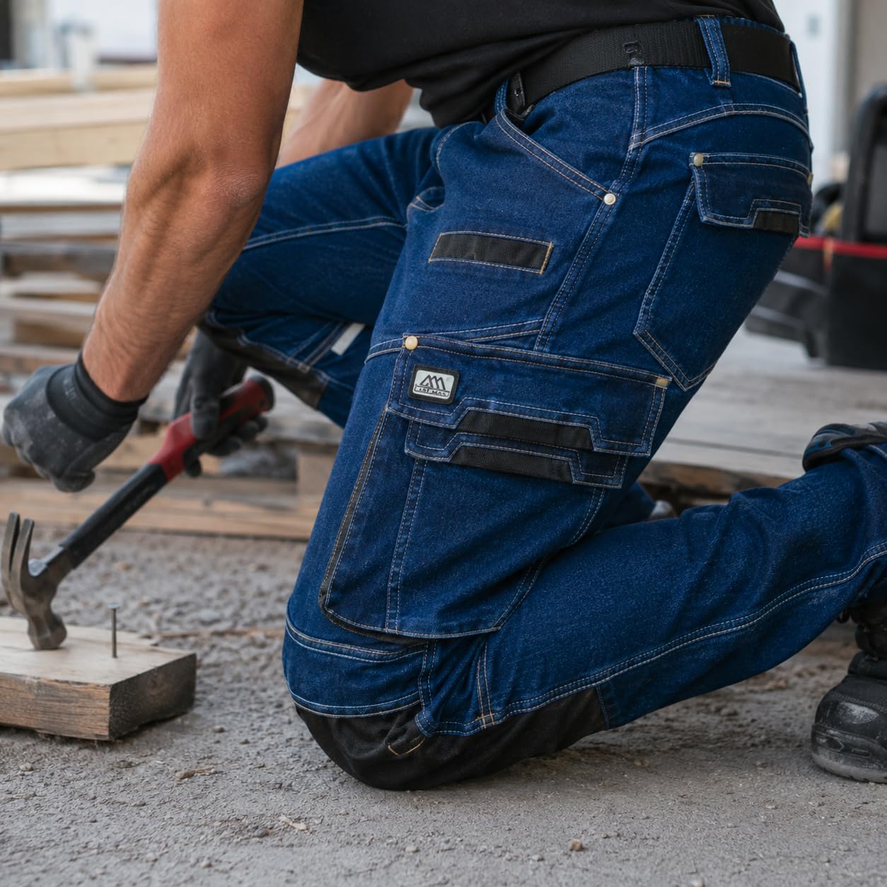 ART.MAS Pantalones de trabajo para hombre COLEMANN Vaqueros elásticos de trabajo con bolsillos en las rodillas, 11 bolsillos y elementos reflectantes, pantalones de trabajo resistentes de algodón