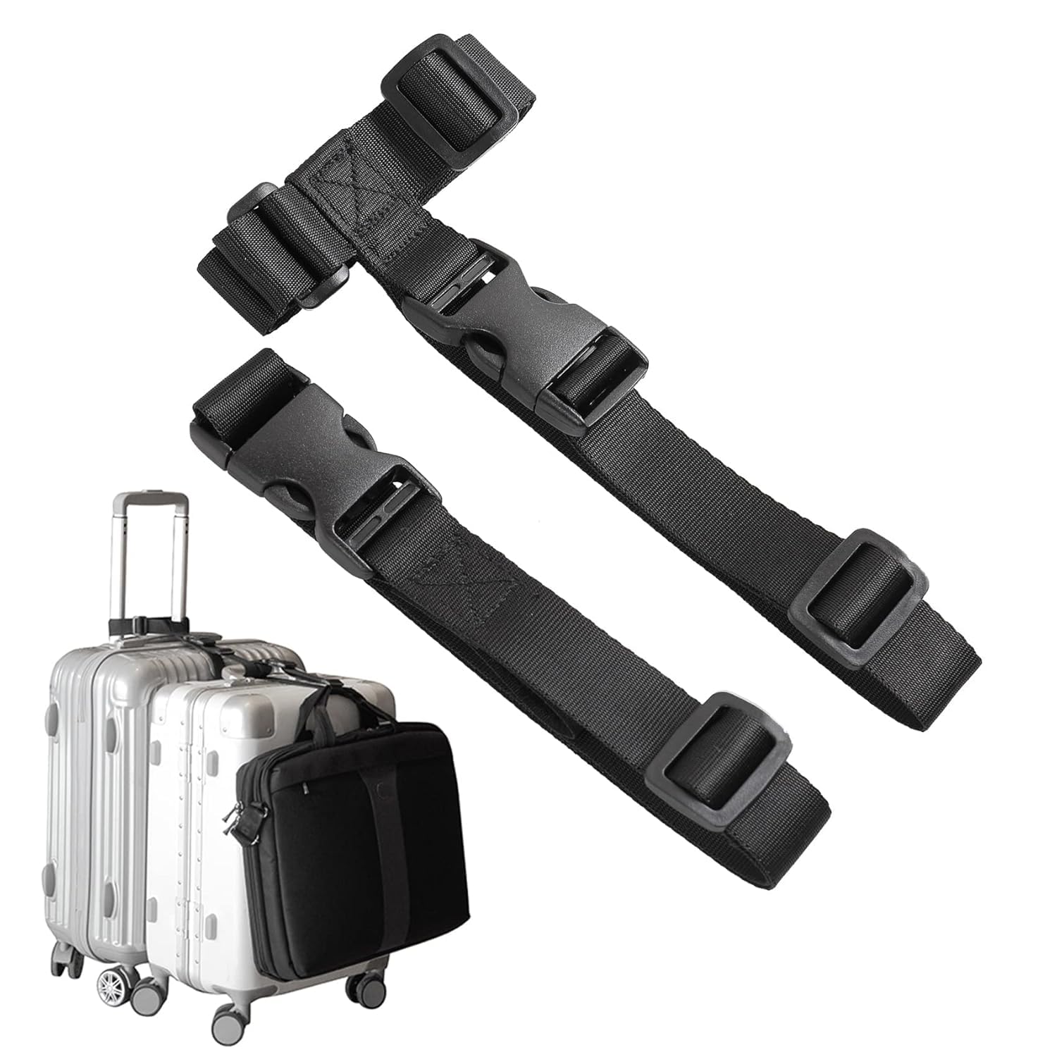 Whimsical Heavy Duty Travel Luggage Strap Adjustable Trolley Bag Fixing Belt with Strong Clip Buckle Secure Suitcase Strap for Backpack Laptop Bag Holder (Black)-image-7