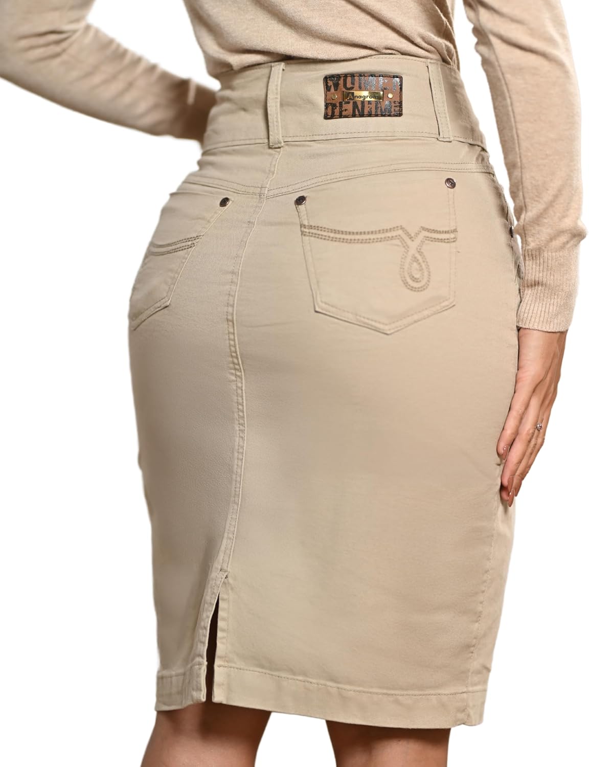 Straight Knee Length Stretch Denim Jean Skirt for Women, Regular and Plus Size