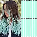 LADYAMZ Colored Hair Extensions 14 PCS, 22 In Mint Green Clip in Hair Extensions Party Highlights, Light Teal Synthetic Hairpieces for Girls Women Kids Christmas New Year Cosplay Gift(Duck-Egg Blue)