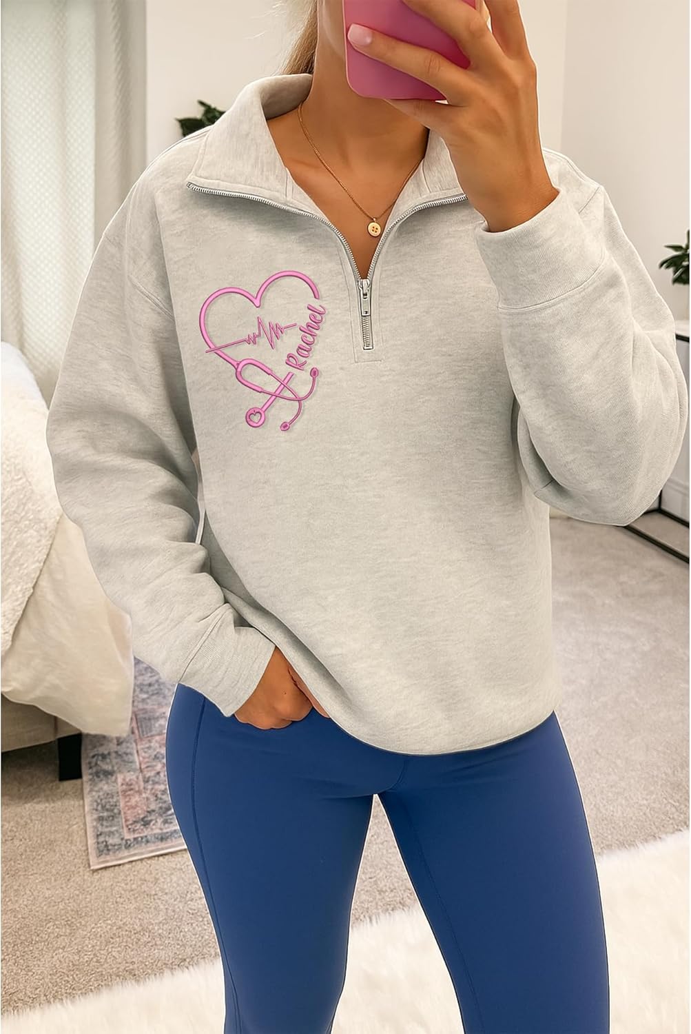 NANI Personalized Nurse Quater Zip Embroidered Sweatshirt, Custom RN CNA ICU MSN, Graduation For Nurse - Image 6