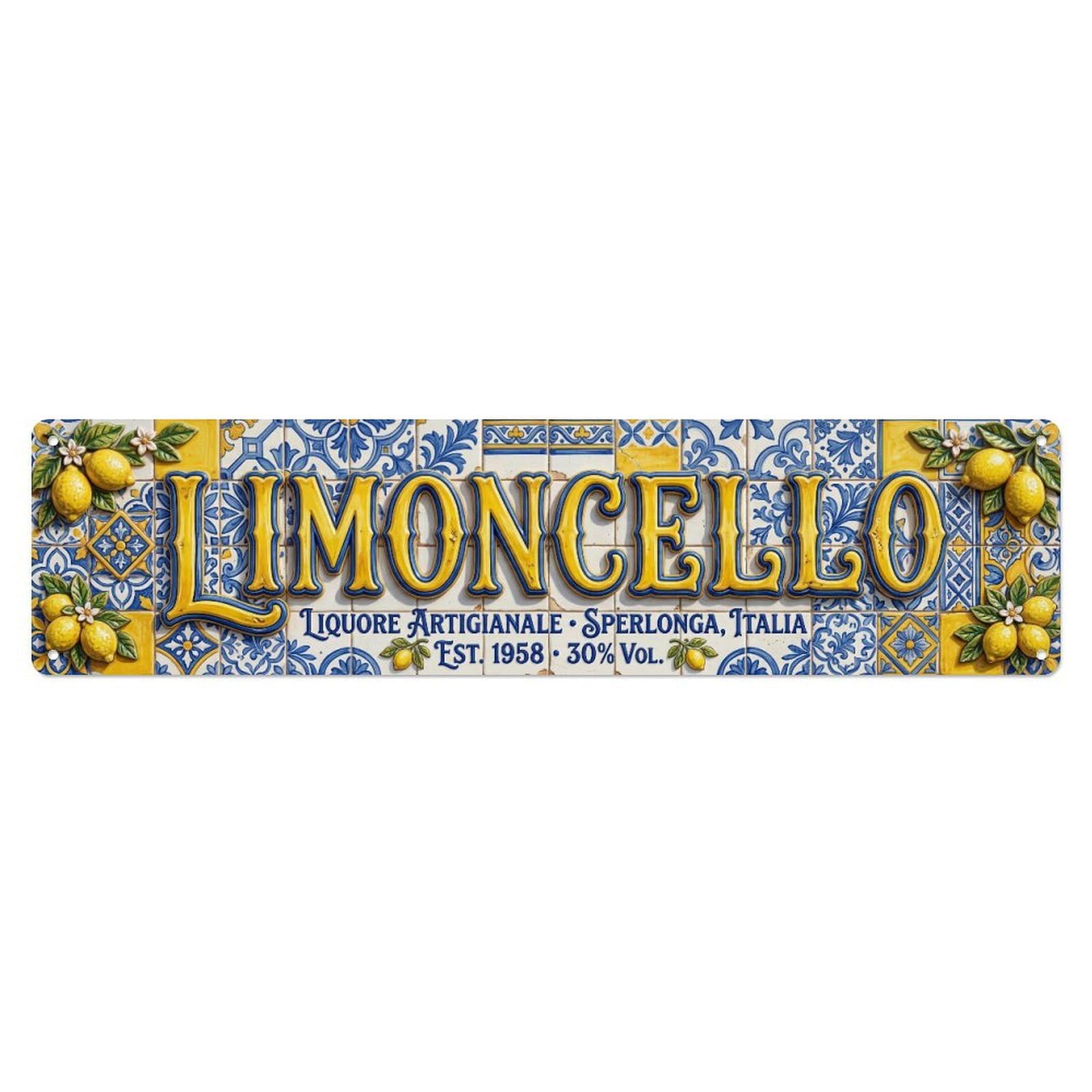 Limoncello Flat Ceramic Lemon Metal Tin Skinny Sign Plaque Wall Decor for Cafe, Club Bar, Office, Home Garden Metal Poster 4x16Inch