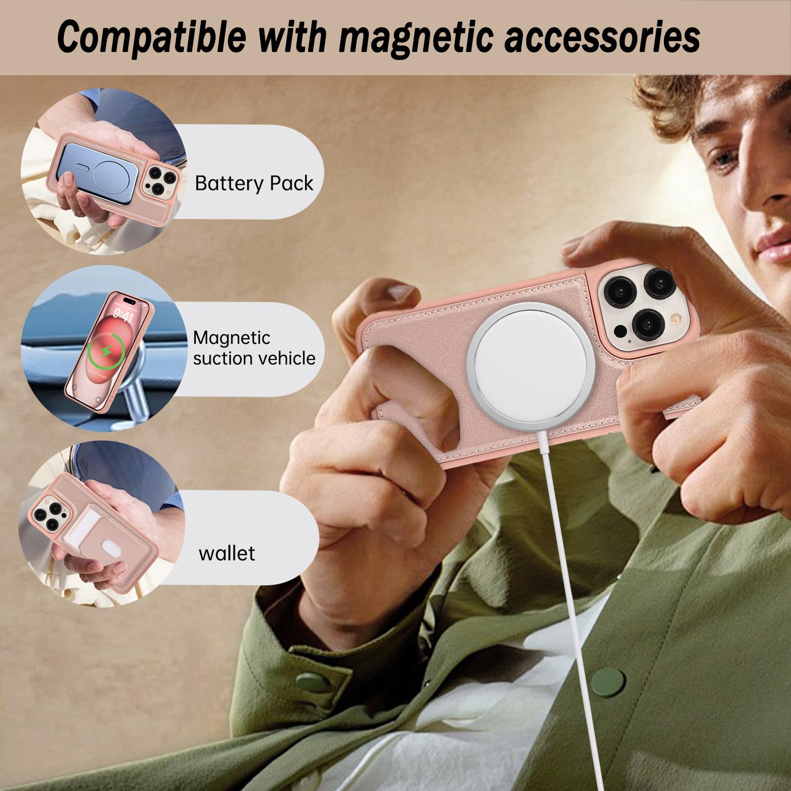 Hülle Für iPhone 16 Pro Max/16 Pro/16 Plus/16, Abnehmbare Leder Schutzhülle Brieftasche Magnetisches Handschlaufe Schultergurt Handytasche,Braun,16 Plus