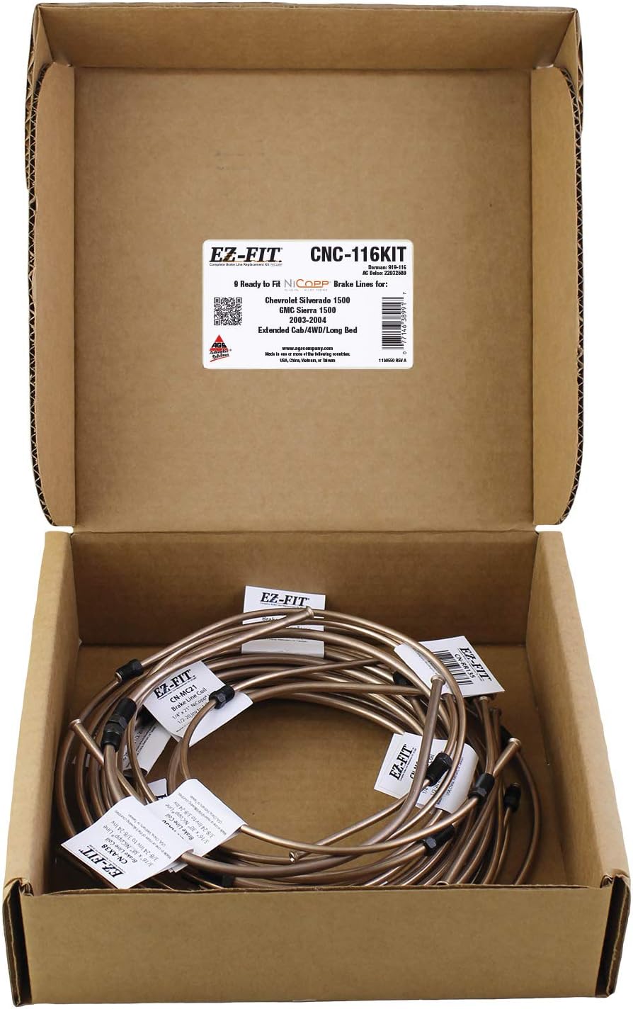 AGS EZ-Fit Complete NiCopp Brake Line Replacement Kit for 2003–2004 Silverado 1500 Sierra 1500 – Rust-Resistant Tubing, Pre-Flared, Ready to Install