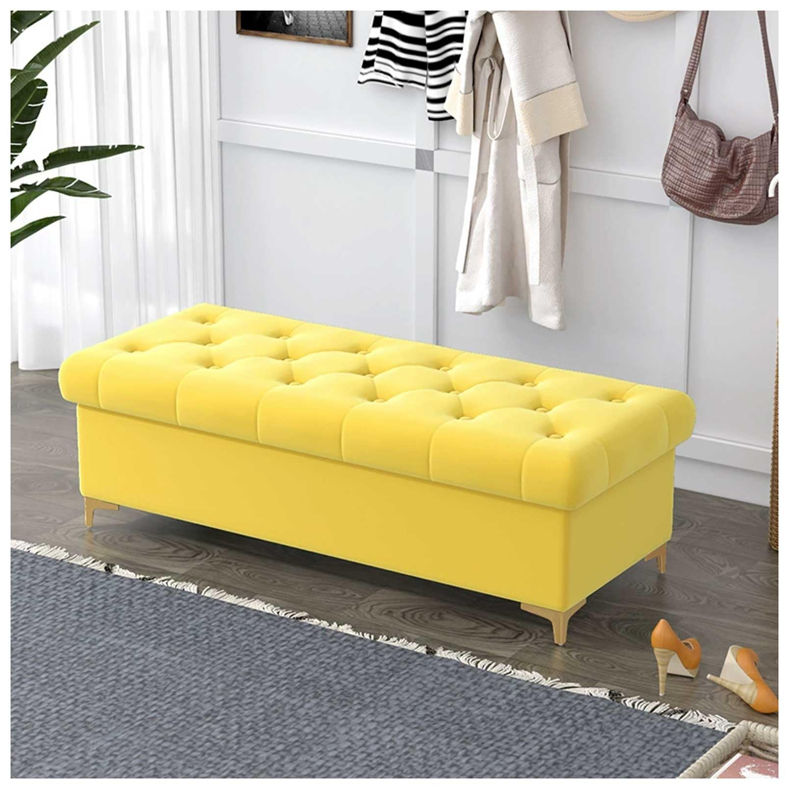 MSHGSKU Velvet Storage Bench Ottoman Yellow Footrest for Bedroom Shoe Rack Stylish Pouf for Home & Hotel 80x40x40cm Versatile Seating & Storage Solution