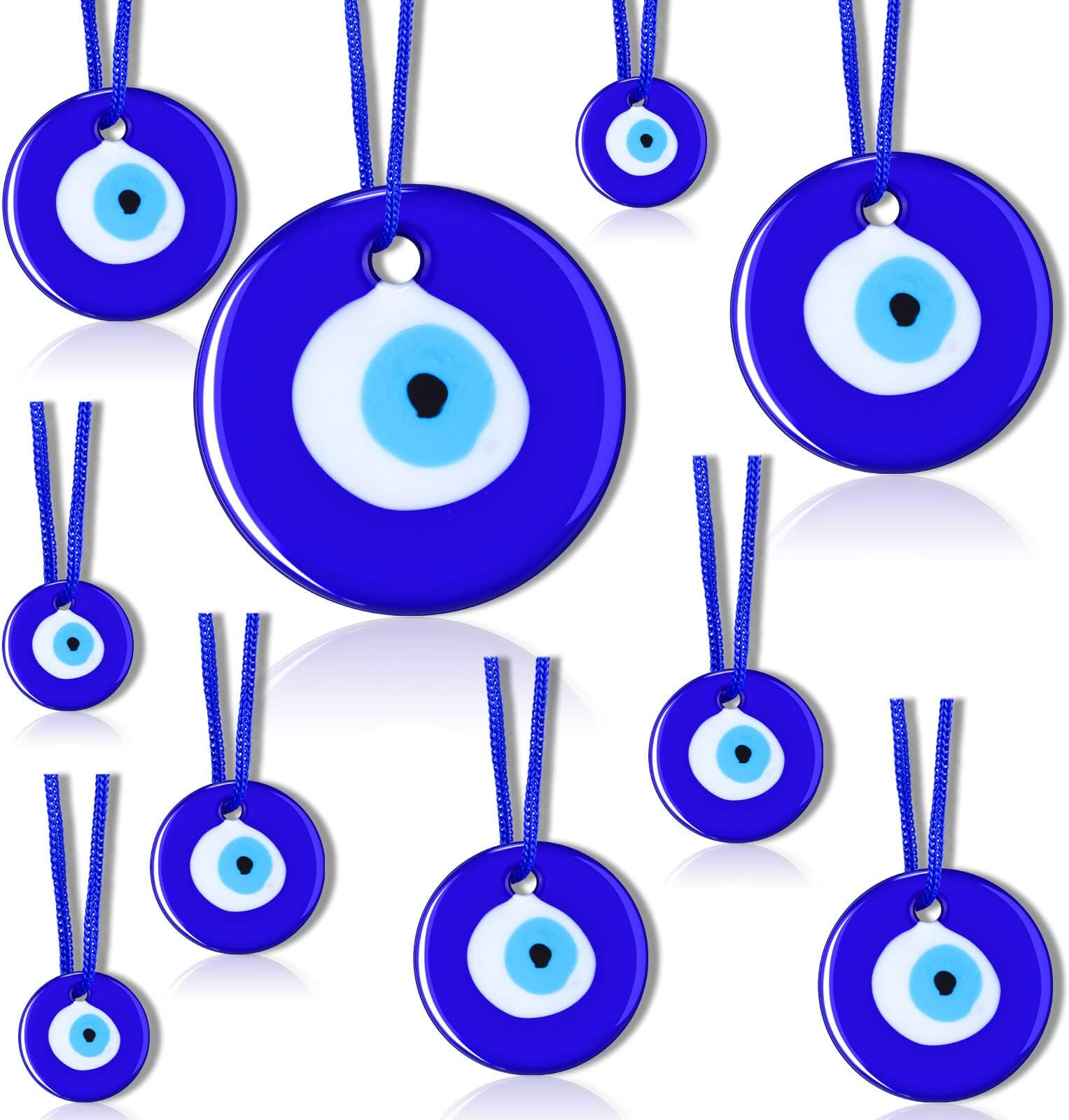 Jutom 25 Pieces Bulk Evil Eyes Charms Glass Pendants Evil Eye Keychain Crafting Beads Blue Wall Hanging Ornament with Ropes for Jewelry Accessories Home Decoration, 5 Size