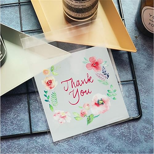 Miniatura 4 de 200 bolsas autoadhesivas para galletas, bolsas de dulces, bolsas de regalo para fiestas, bolsas de regalo (flores)