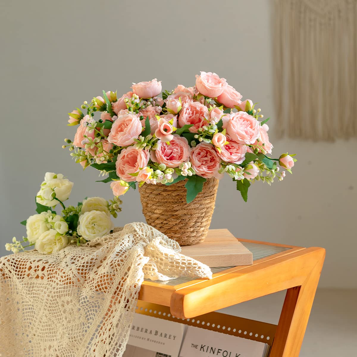 4 Mazzi Di Peonie Artificiali Beige - Fiori Finti In Seta Per Decorazione Casa, Matrimoni E Vasi - Foto 4