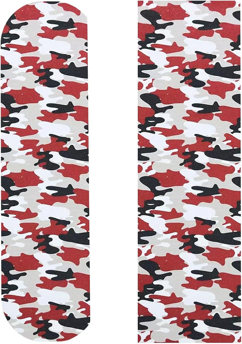 ZUEXT 9" x 33" Red Camo Skateboard Grip Tape 2 Pack (23x84cm) | Bubble Free, Waterproof, Griptape for Scooter Longboard Rollerboard, Non Slip Sandpaper for Stairs Pedal Wheelchair Steps