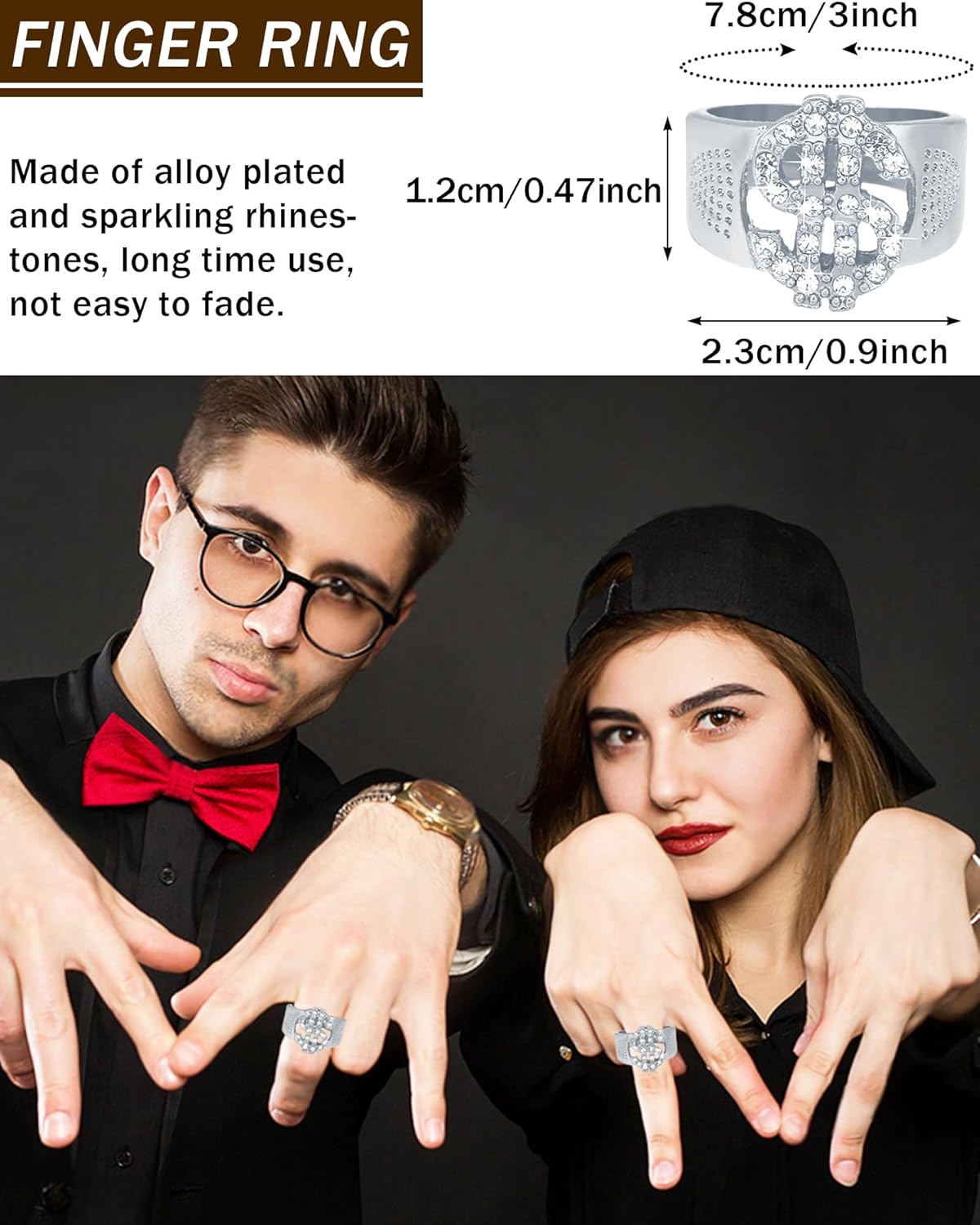 5 Pack Hip Hop Costume Kit Rapper Accessories 2000s 80s 90s Outfit Fake Gold Chain Sunglasses Ring Hat for Rapper - Image 4