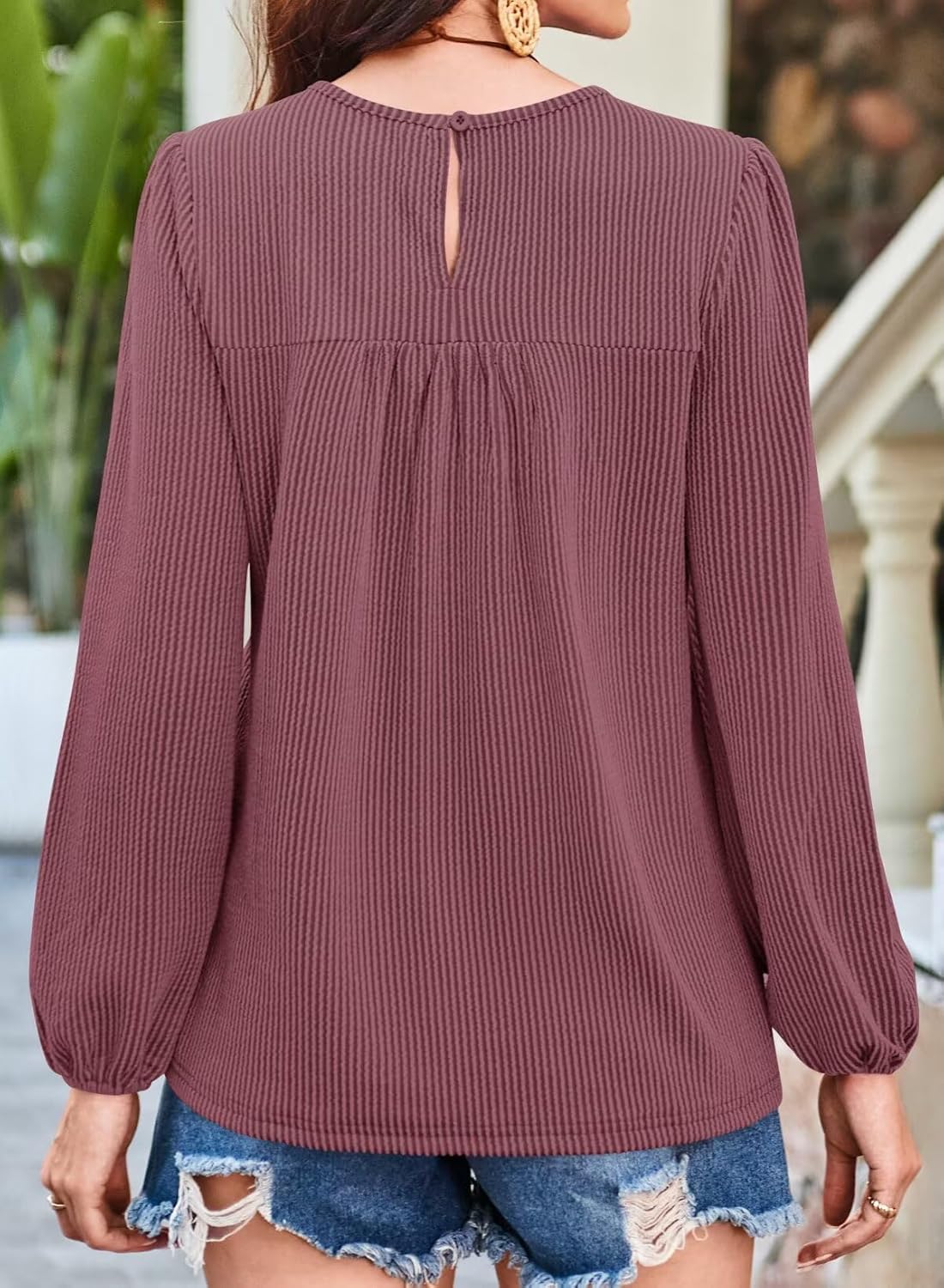 Womens Fall Tops Crewneck Long Sleeve Striped Shirts Dressy Casual Ribbed Blouses Flowy Hem Boho Clothing 2025 - Image 3