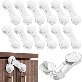 Kimsky 12 Stück Kindersicherung Schrank, Weiß Kindersicherung Schubladen für Babys und Kleinkinder, Schubladensicherung für Möbel, Küche, Schranksicherung Baby Mit Kleber, kein Bohren