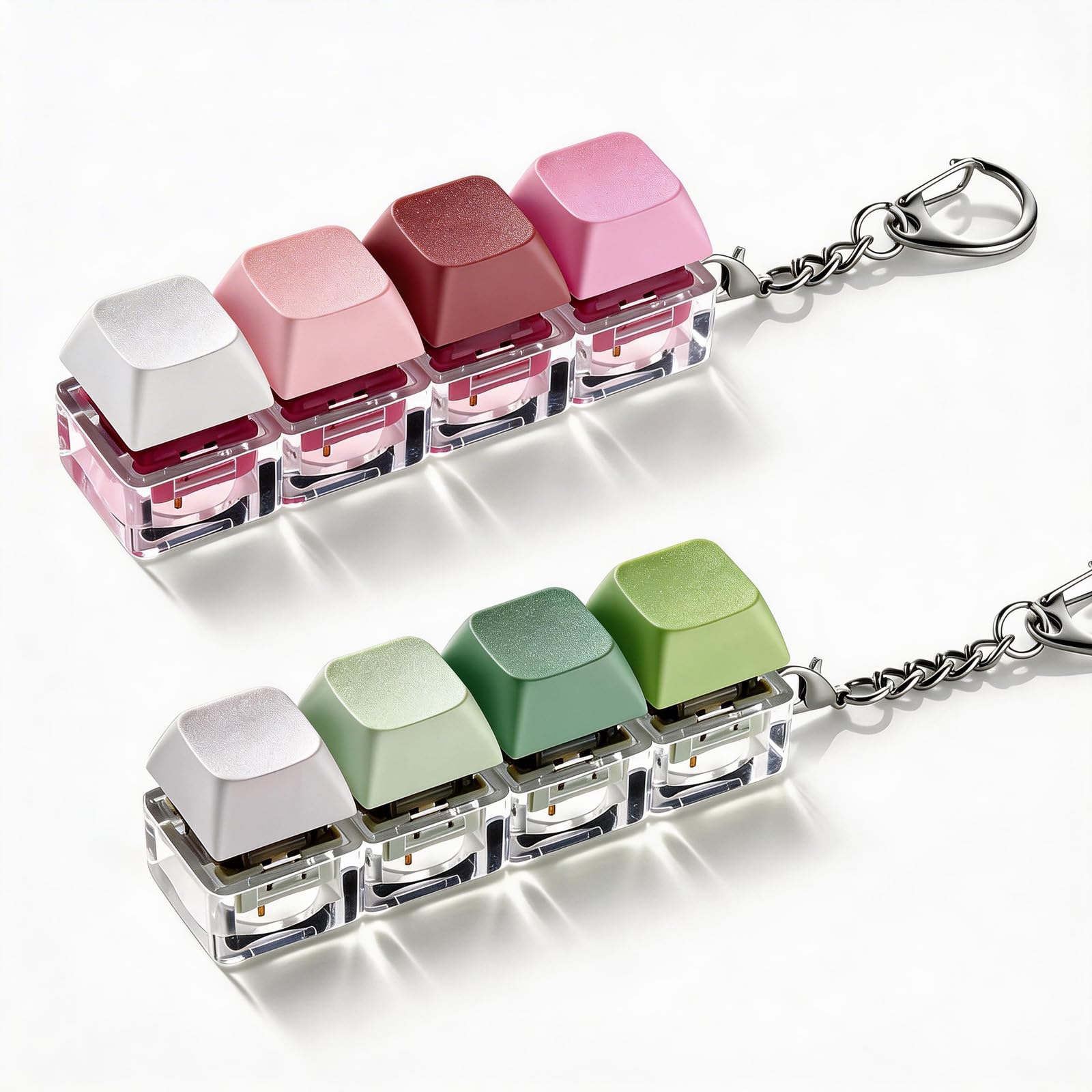 Foverin 2-Pack Keyboard Fidget Toy with Keychain, Clicky Mechanical Switch Clicker Toy for Office Desk, Portable Tactile Sensory Buttons for Focus and Stress Relief, Macaron Pink and Green