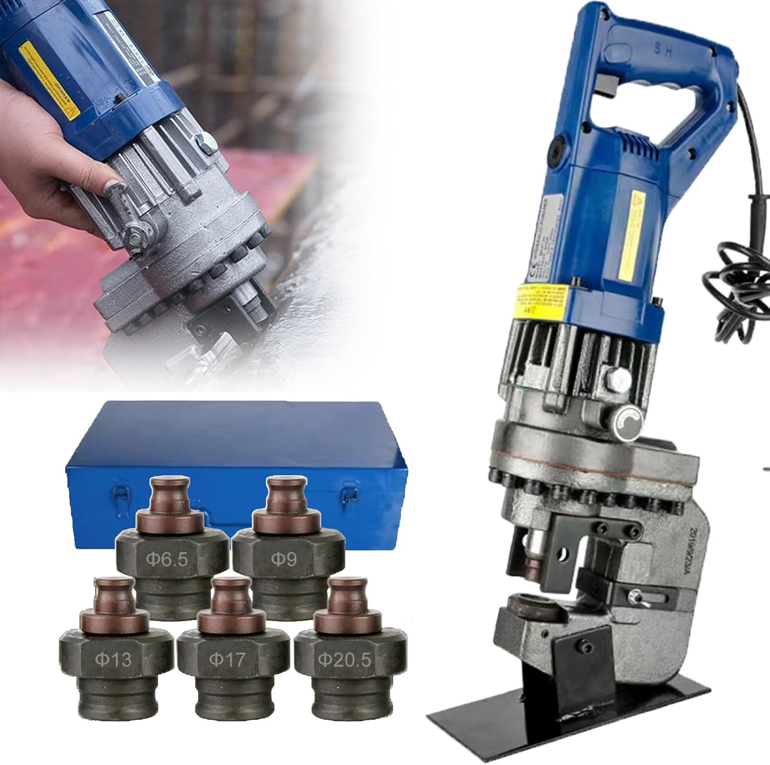 1800W Hydraulic Hole Punch Electric Hydraulic Hole Punching Tool Hole Digger,with Dies Φ1/4" 3/8" 1/2" 11/16" 4/5" for Steel Plate Iron Plate Aluminum Plate ChannelSteel