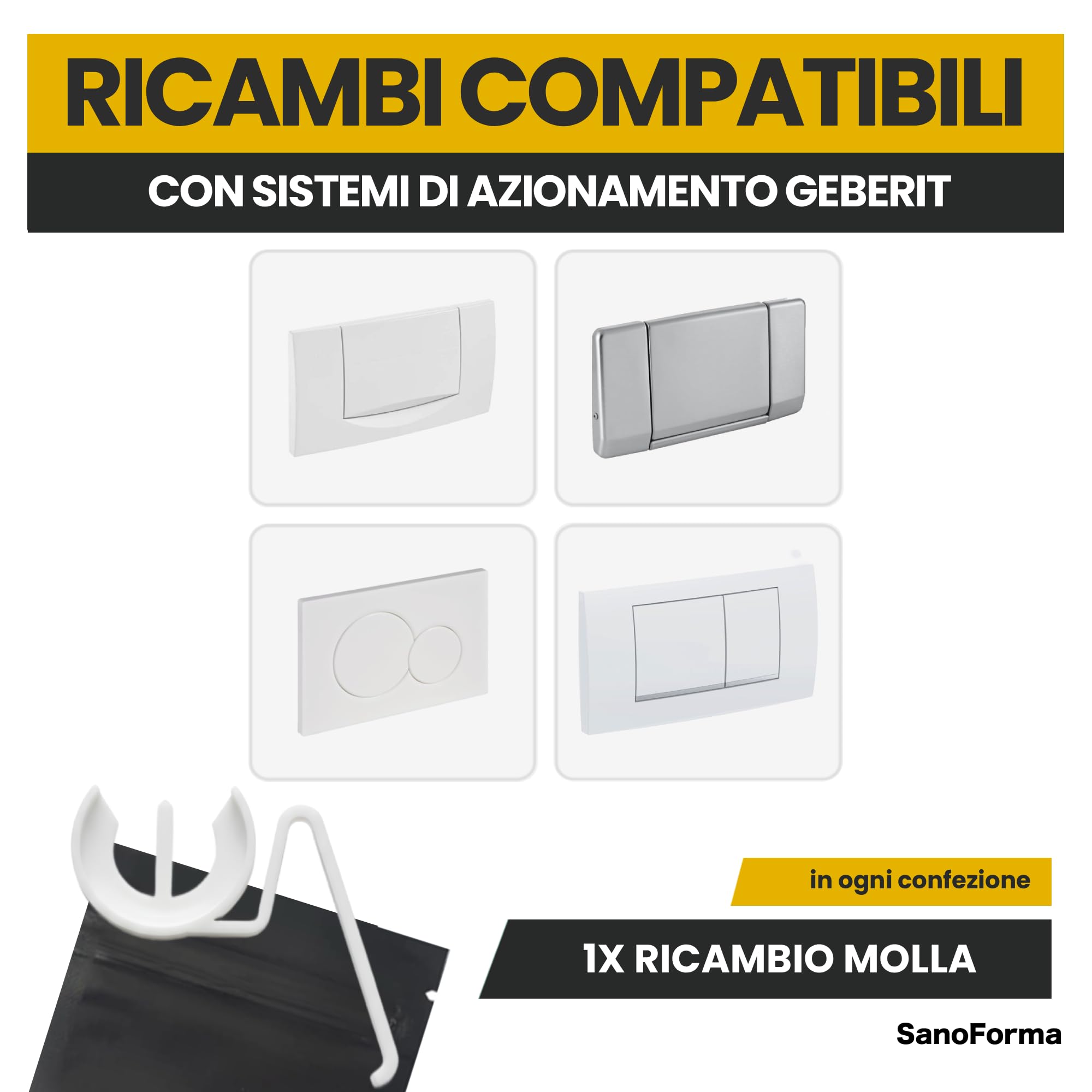 SANOFORMA – Ricambio Molla di Sicurezza Compatibile con Azionamento Geberit 81658091 e 816580931 – Set da 1 pezzo – Componente Affidabile, Lunga Durata e Montaggio Semplificato – Made in Italy