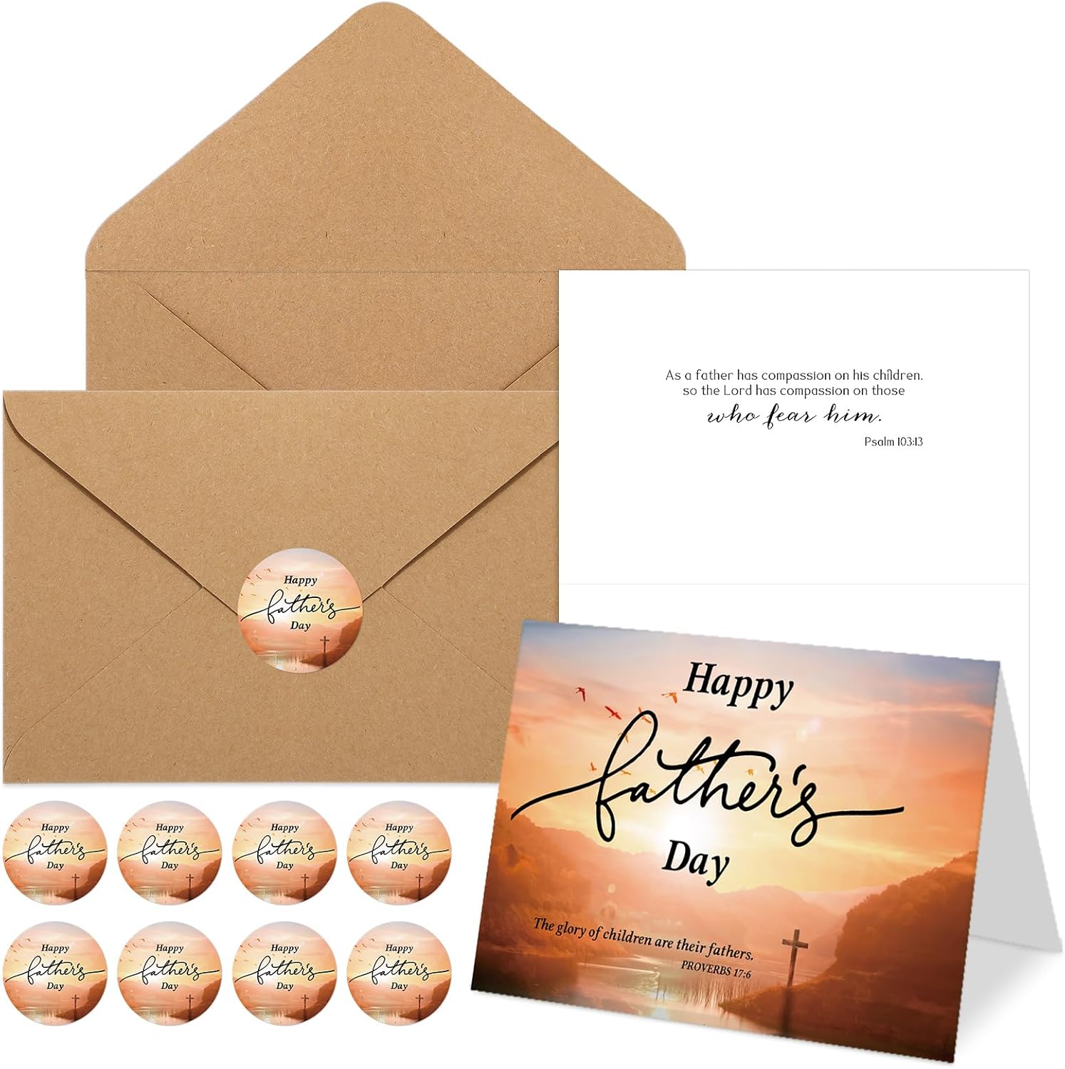 Spakon 50 Sets Father's Day Cards with Envelopes Christian Religious Cards Religious Notes Thank You Notes with Stickers Bible Verses Gift Card for Dad Husband Birthday Festival