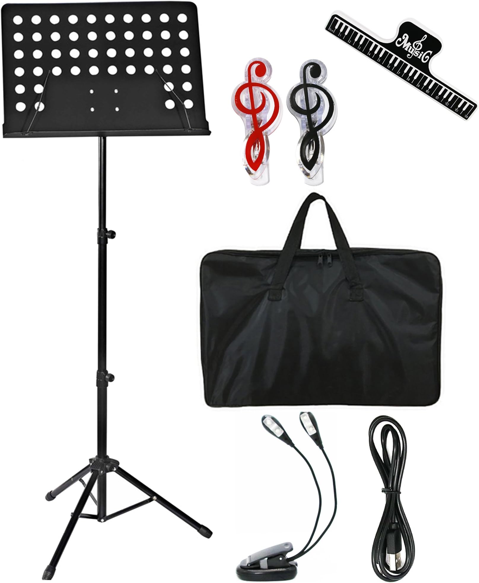 MELODIC Music Stand Professional Collapsible Orchestra Sheet Music Stand with Music Stand for Music Sheet, Instrument Books with LED light,Carrying Bag Perfect for Instrumental Performance