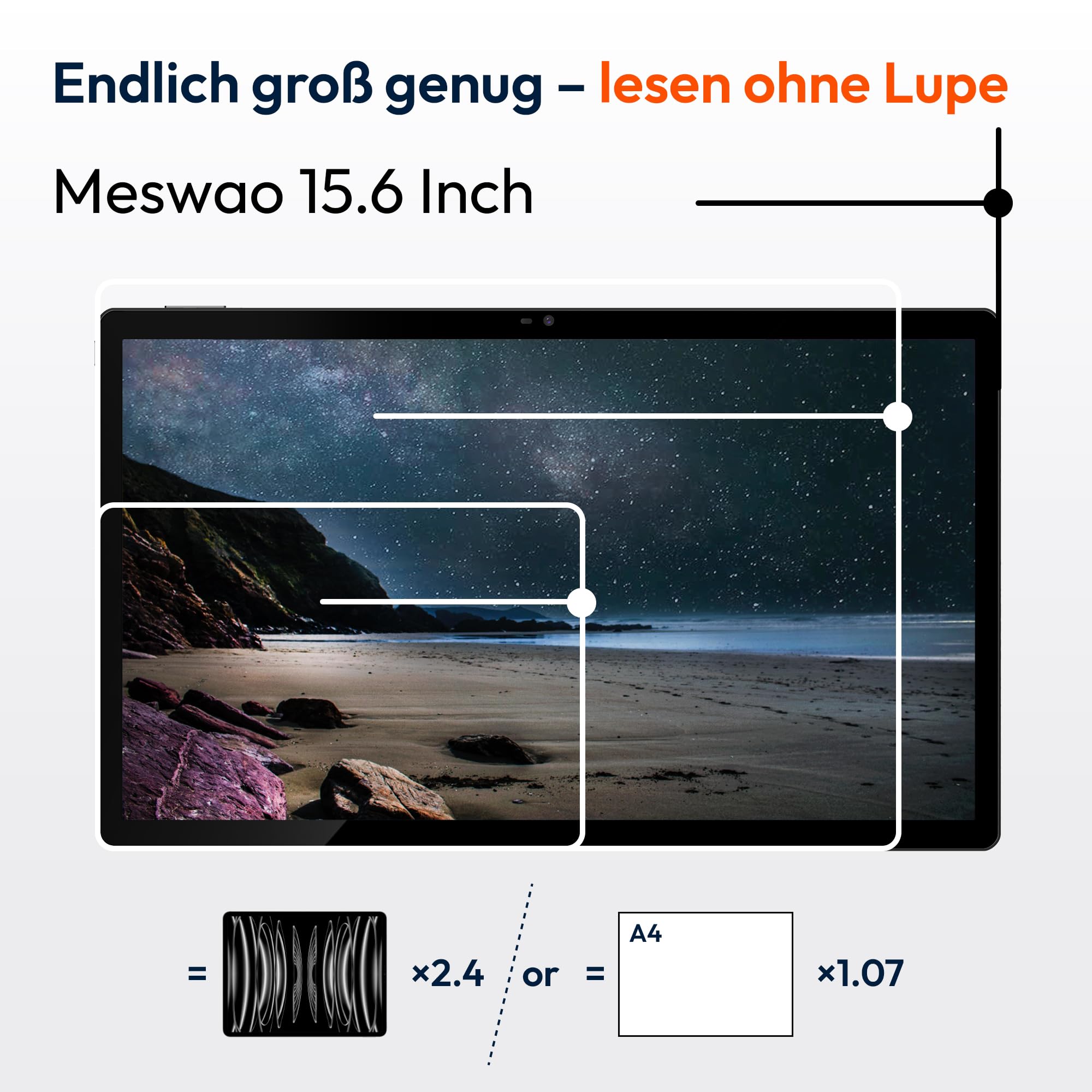 MESWAO 15,6 Zoll Tablet, Helio G99, 8GB RAM+256GB ROM, 32MP Kamera,sehr großes Tablets mit 30W Schnellladung,12000mAh, IPS Display Tablet Perfekt zum Lesen von digitalen Noten Beruf Studium Freizeit