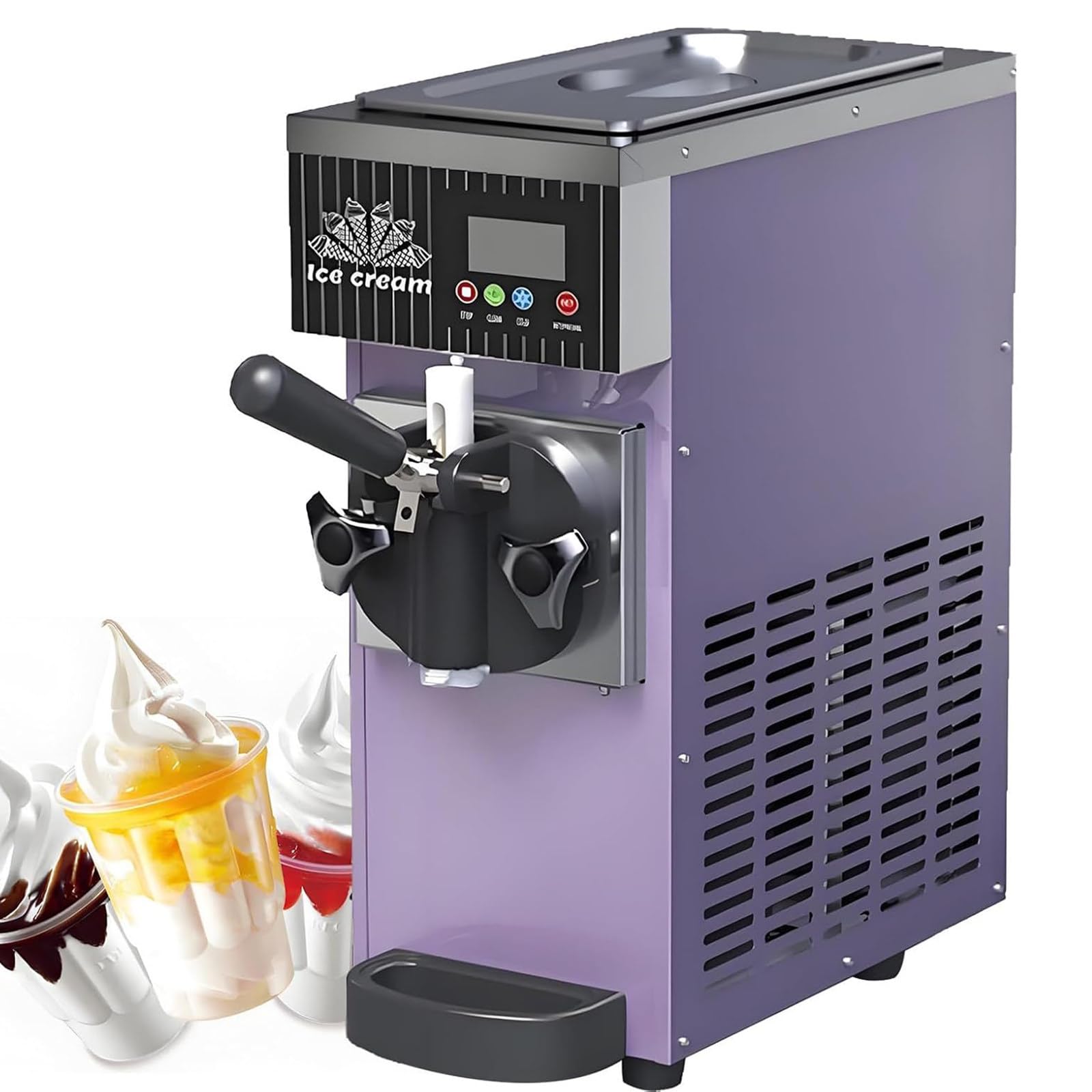 Commercial Soft Ice Cream Machine, Countertop Soft Serve Ice Cream Machine, High Productivity Soft Serve Maker, Smooth Delicate Texture, 450W, Stainless Steel, For Restaurants, Dessert Shops Purple