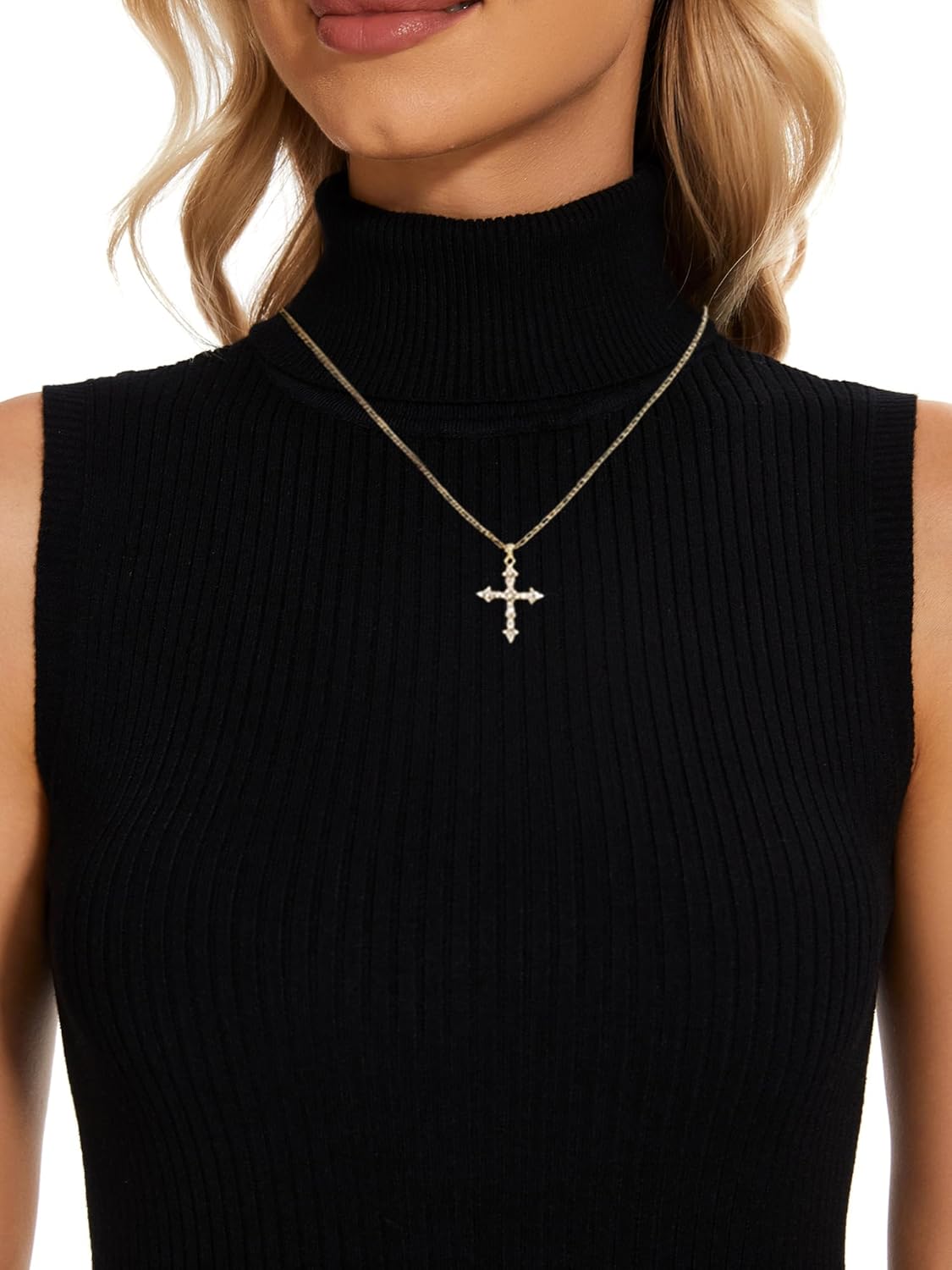 Sleeveless Turtlenecks Tops for Women Lightweight Knit Sleeveless Vest Stretchy Turtleneck - Image 3