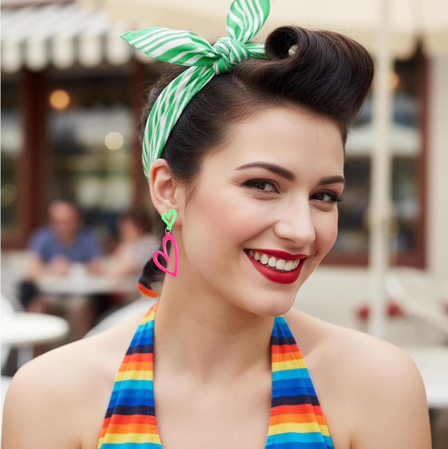 Bewudy Neon Heart Earrings for Women, 80s 90s Retro Drop Dangle Earrings Heart Acrylic Punk Earring 80s 90s Outfit Glow Party Accessories Gifts for Women - Image 5