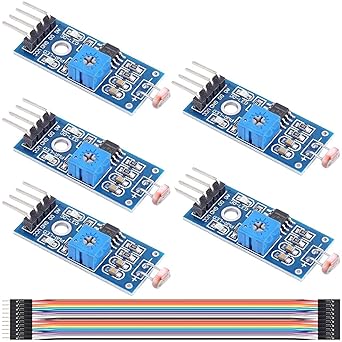 5 pcs Photosensitive Sensor Module 4pins DC 3.3-5V Digital Light Intensity Detection Photosensitive Resistor Module with Dupont Cable for Arduino DIY