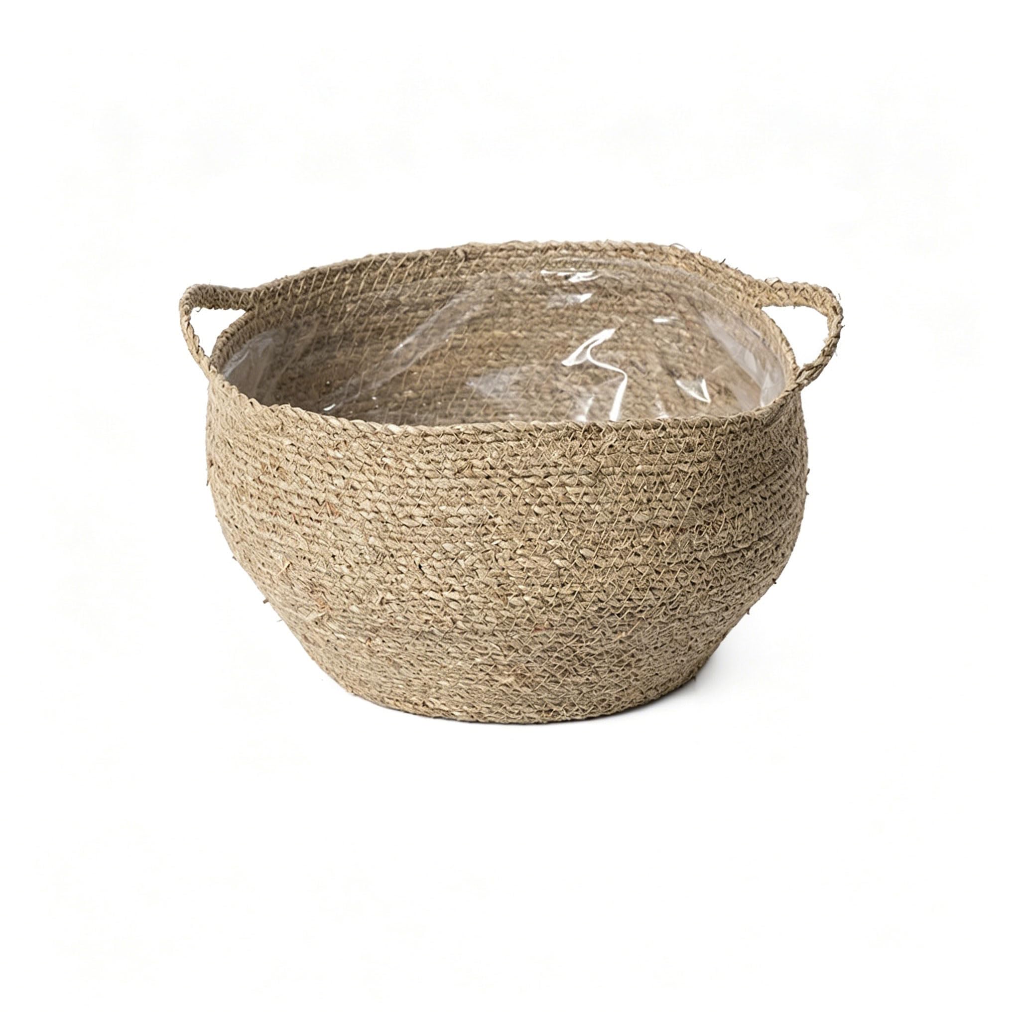 YDJIANCAI 1 Pcs Seagrass Planter With Plastic Lining, Woven Wicker Basket For Plants, Rustic Flowerpot Cover, Natural Container For Home Decor(Size:Large)
