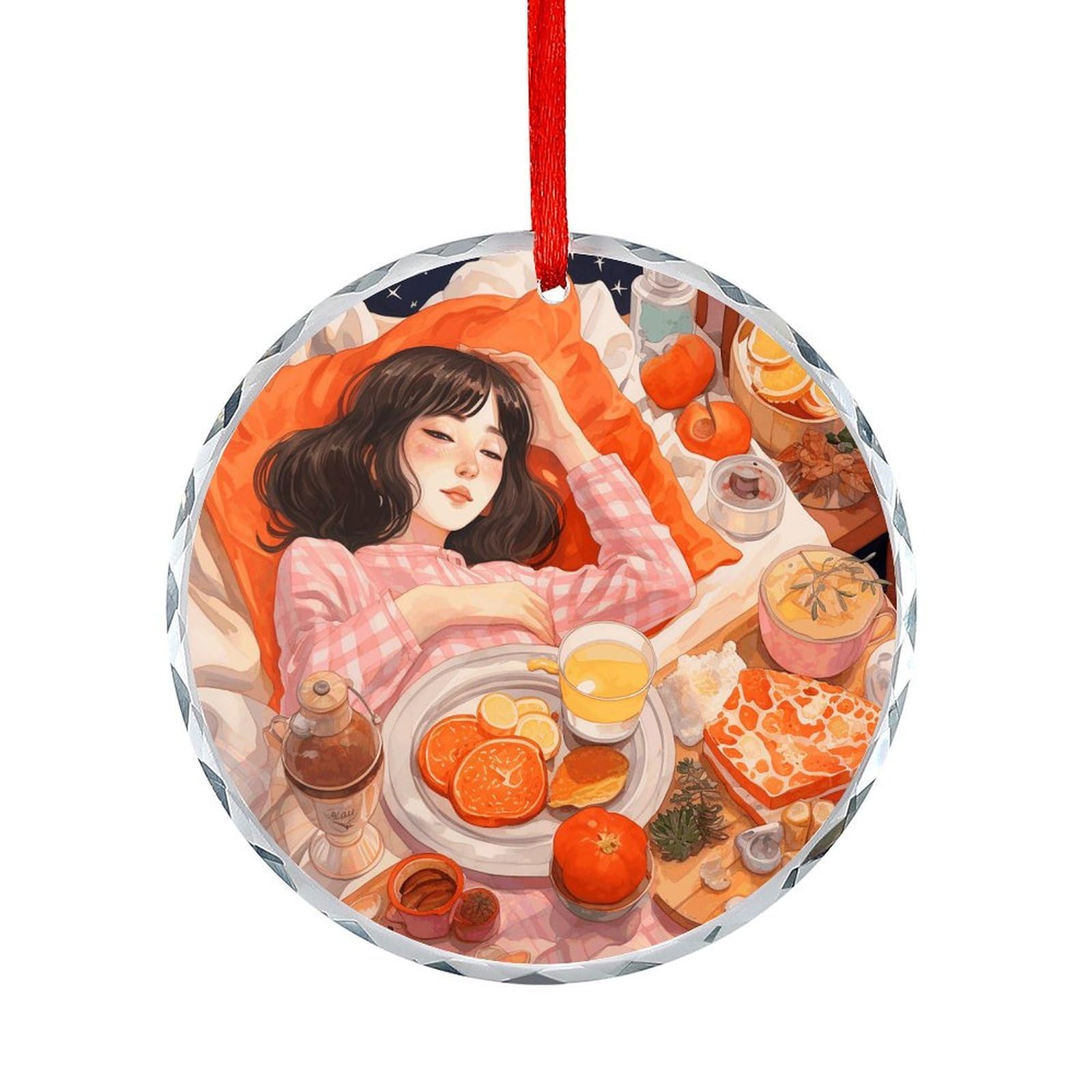 Fodpand Women's Style Eating In A Dream Round Glass Ornament Keepsake Gift Exchange Ideas Car Decor,Christmas Ornaments For Tree Window Garden Ornaments