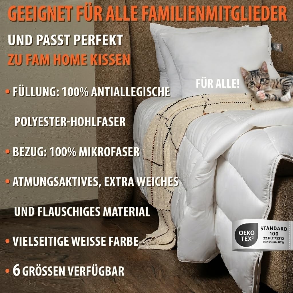FAM Home Couette 140x200 en Microfibre Lavable Hypoallergénique Blanc I Couette 1 Personne