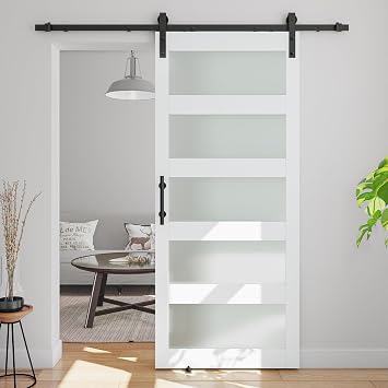 34in x 84in 5-Panel Sliding Glass Barn Door with 4ft Hardware Kit