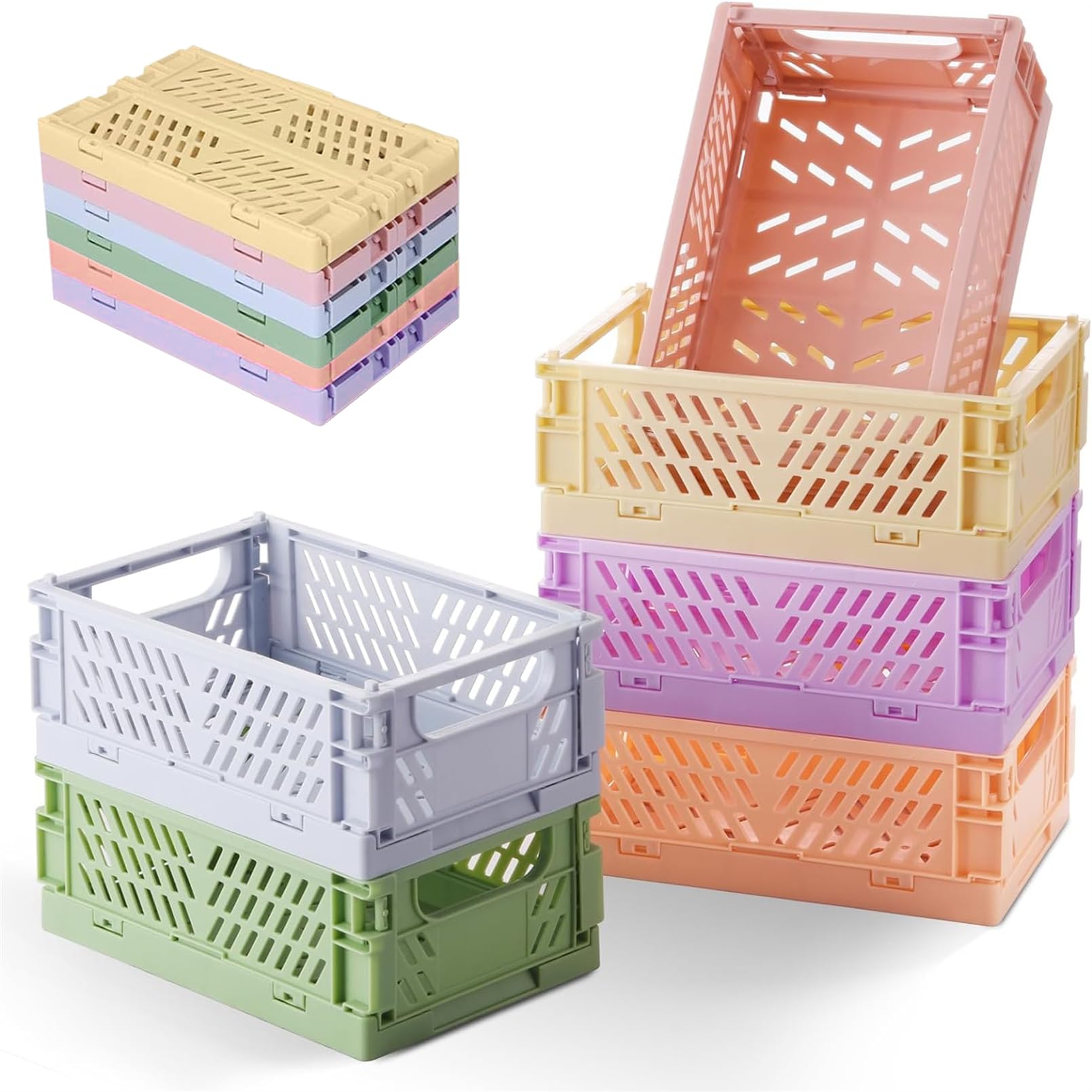 sooyinpaint 6-Pack Pastel Storage Crates,Mini Baskets Plastic Drawer Crates,Collapsible Desk Drawer Organizer,Ideal for Home Kitchen Classroom and Office Organization, Bathroom Storage
