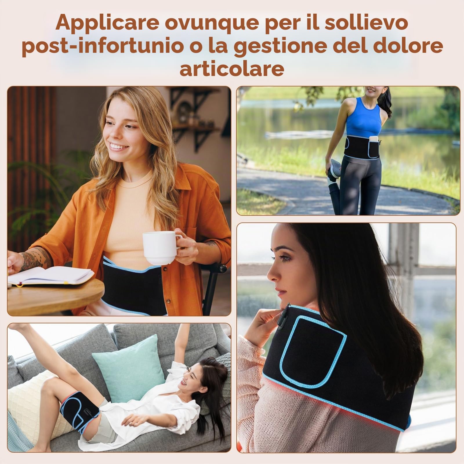 Cintura terapeutica con luce rossa 660 nm luce rossa e cintura avvolgente con luce a infrarossi a 850 nm con impostazioni del timer e occhiali per vita, cosce, braccia, ecc. - Anello muscolare