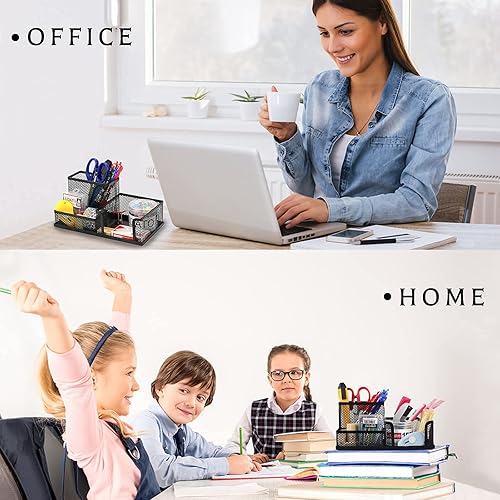 Miniatura 6 de Ludato 2 Pieces Mesh Pen Holder Desk Organizers and Accessories for Desk，3 Compartments Black Pencil Holder for Office Supplies， Gifts for Colleague