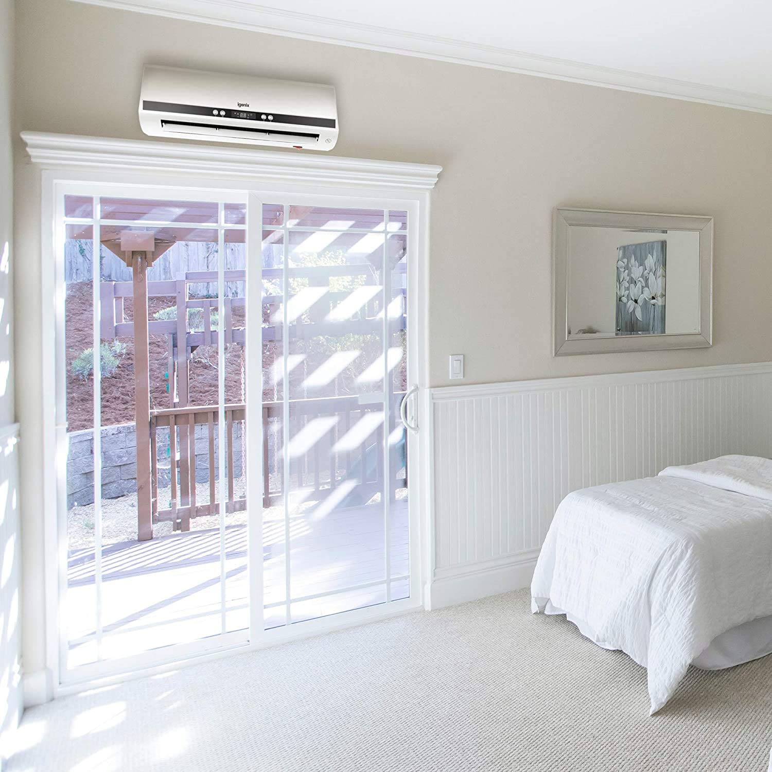 Igenix IG9042 Over Door Heater, Air Curtain Wall Mounted Digital Fan Heater  with 2 Heat Settings and Cool Air Function, Wide Angle Oscillation with  8-Hour Timer u0026 Remote Control, 2000 W, White :