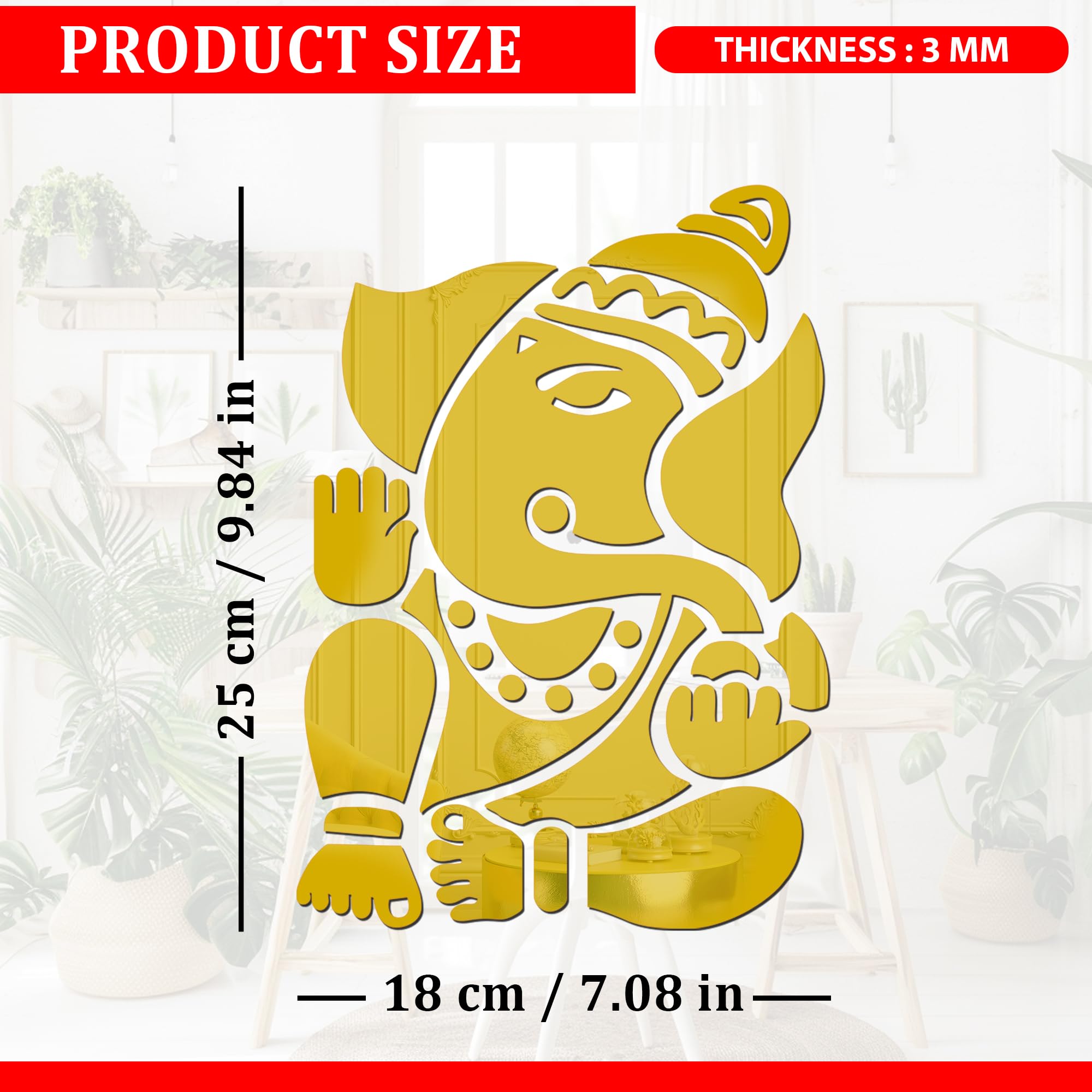 Goelite Ganesh Tiles for Wall Mirror, Ganesha Glass Stickers for Door, Acrylic Home Mirror for Temple Decorative Purpose (Golden) 3