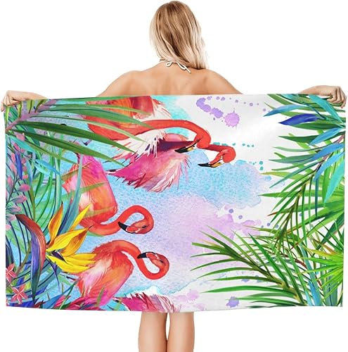 Miniatura 2 de VOOHDDY Toalla de playa de verano con diseño tropical de flamenco, grande, suave, absorbente, de secado rápido, toallas de baño de gran tamaño para