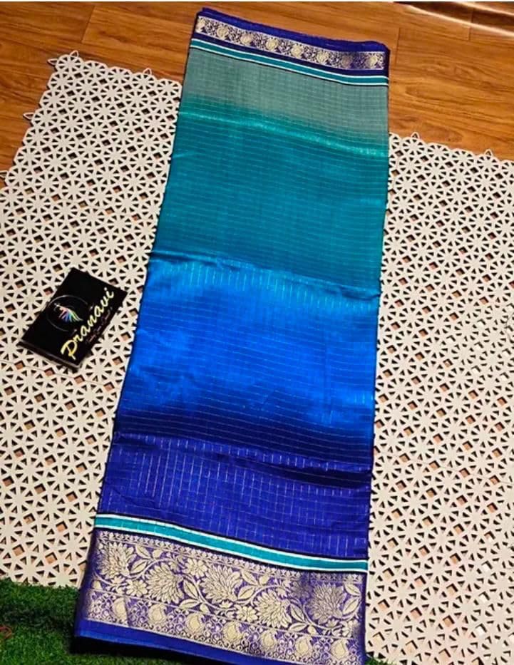 Image of TUSHANA Kalamkari Floral Prints Dola Silk Saree With Rich Zari Border Designer Pallu Attach Blouse Piece