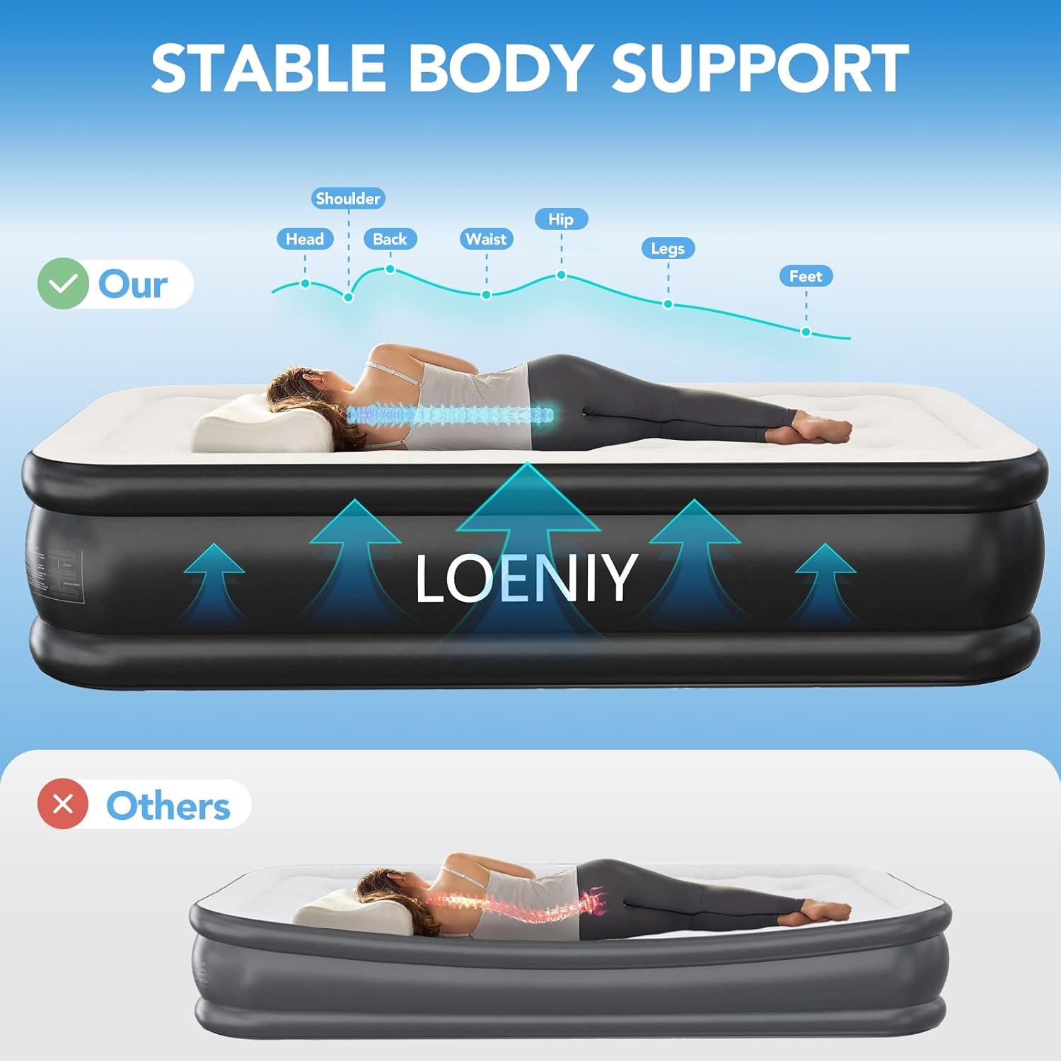 Twin Air Mattress with Built-in Pump, 18” High Inflatable Mattress with Storage Bag, 2 Mins Easy Inflation/Deflation Blow up Mattress, Flocked Top Inflatable Bed for Camping, Adults & Guests