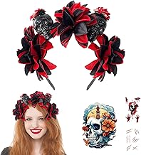 Halloween Spider Headband Black Halloween Headbands with Skull and 3 Temporary Tattoos, Unisex Hair Accessory for Parties, Carnival and Costume, One Size