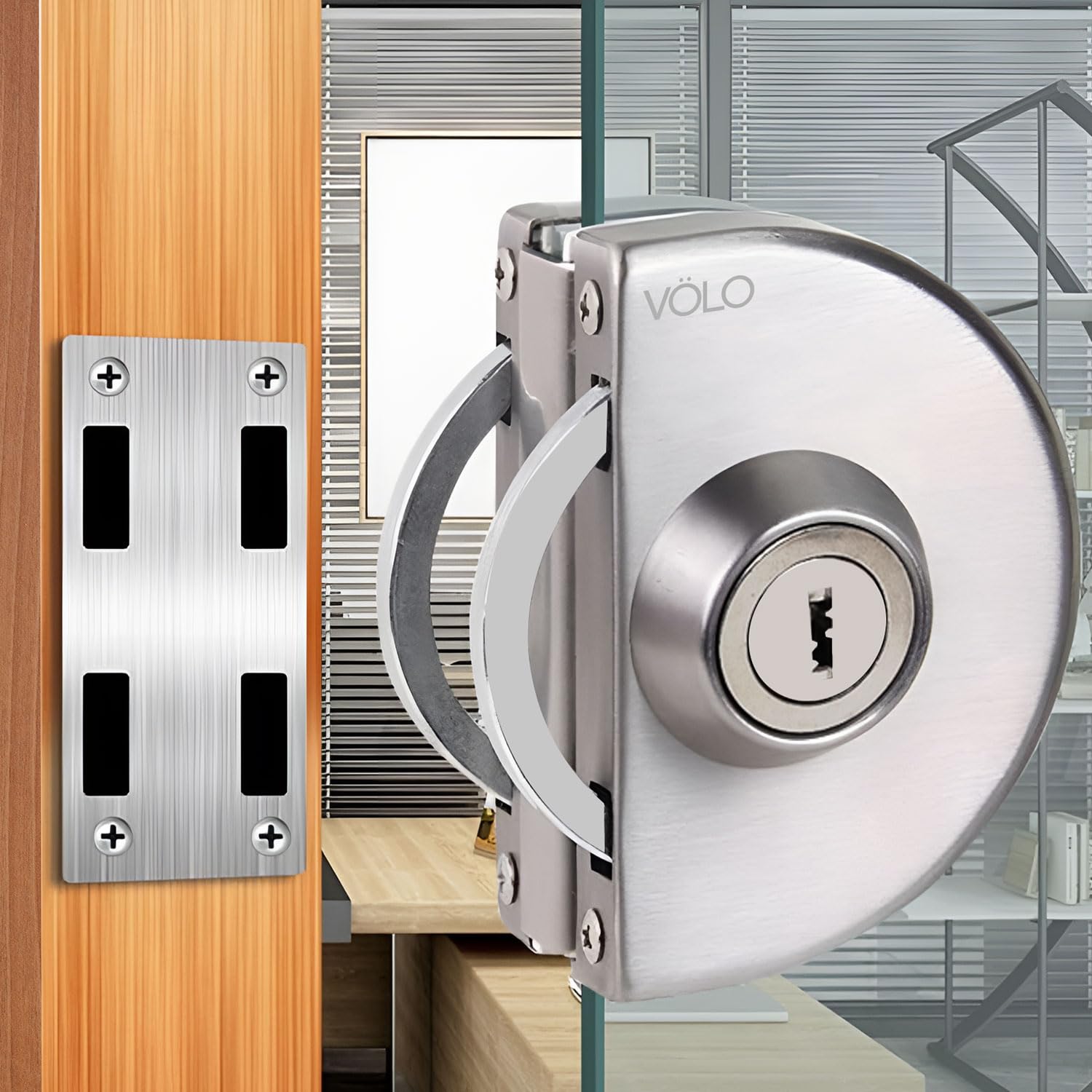 Volo Glass Door Lock (Glass to Wall Door Lock), Silver, Stainless Steel 4