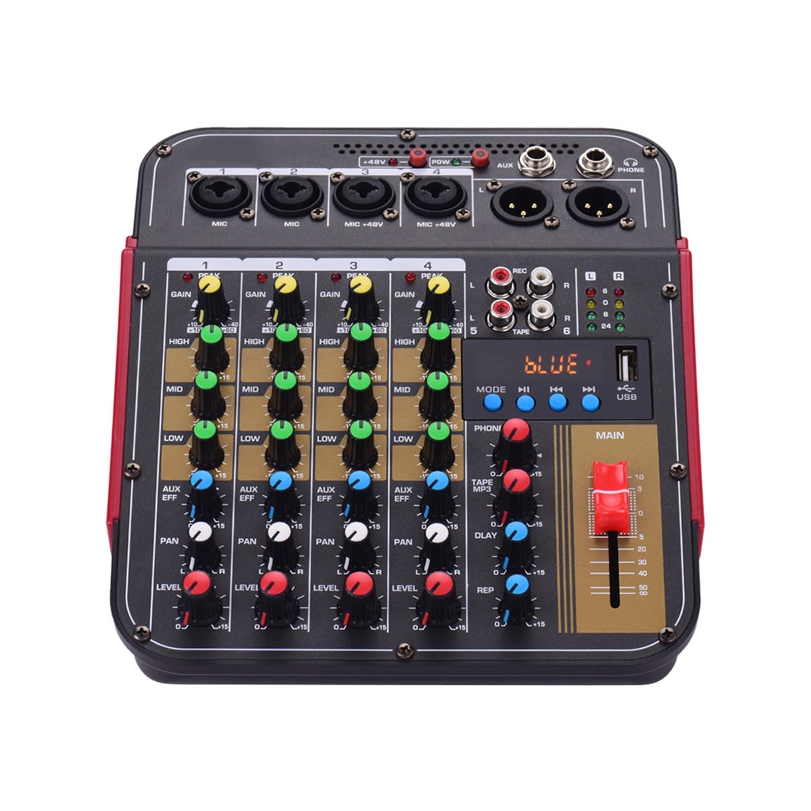 Mixer per DJ, TM4 Mixer Digitale a 4 canali, Console di missaggio, Alimentazione Phantom 48V Integrata con Funzione BT, Professionale