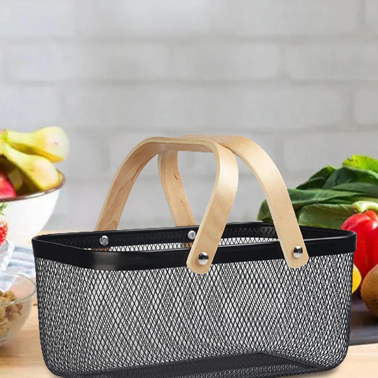 Prakal Metal Mesh Steel Basket with Handle - Delicate and Durable Garden Baskets for Gathering Vegetables,Practical Fruit Basket Garden Harvest Basket Suitable for Bathroom,Cabinet,Kitchen